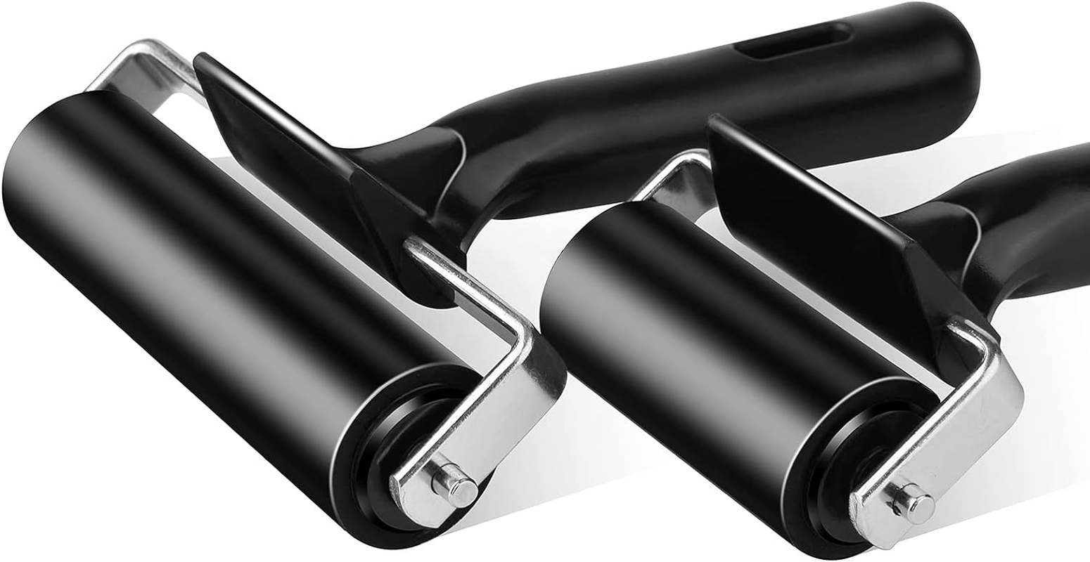 2Pcs Rubber Roller Brayer Rollers Hard Rubber 3.8 and 2.2 Inch for Printmaking (Black) By image number 2