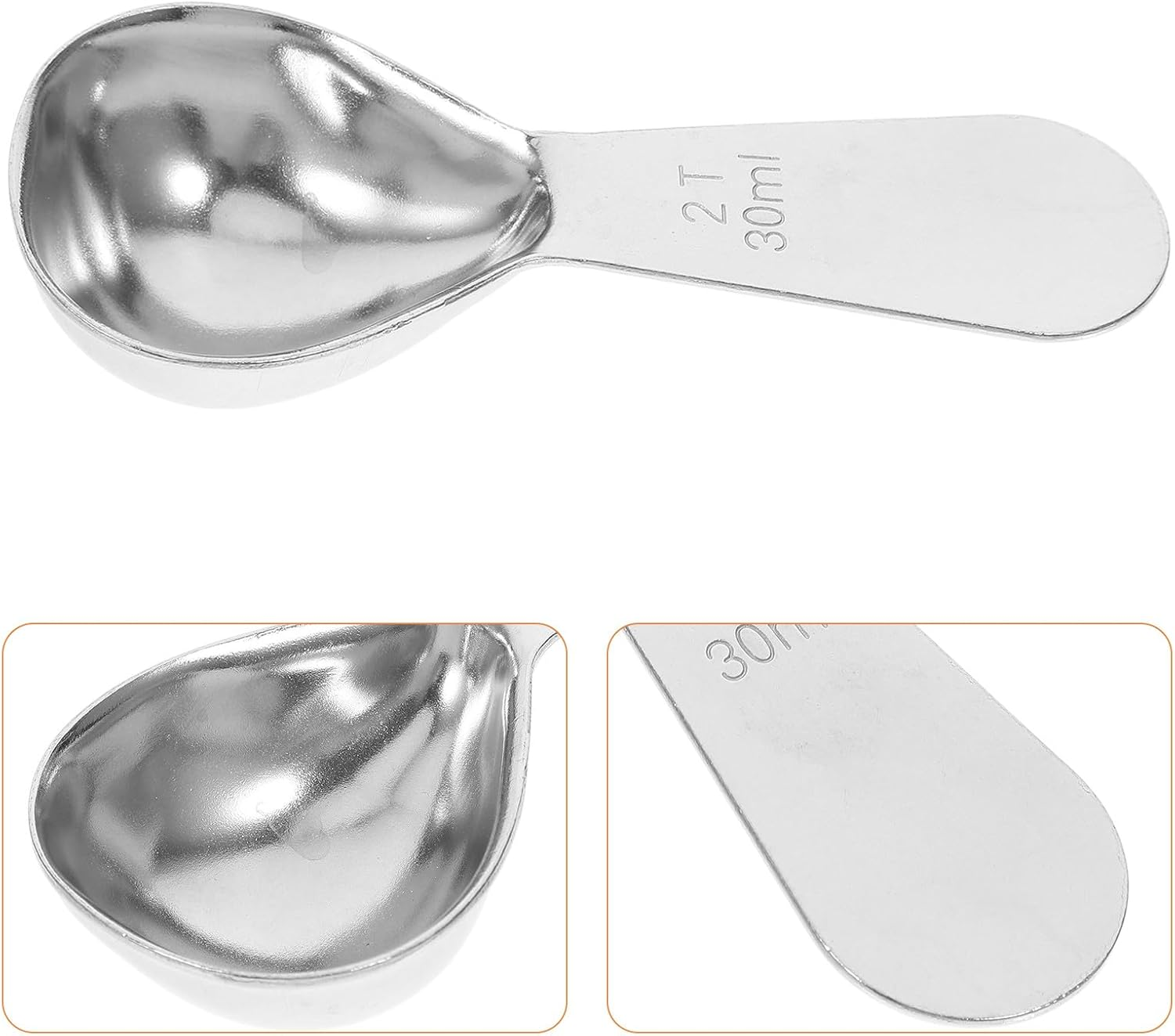 BAZEITFLOW 2Pcs Stainless Steel Coffee Bean Measuring Spoons 2T/30Ml with Short Handle for Coffee, Tea, Milk Powder, Baking and Bath Salt Scooping in Silver image number 3