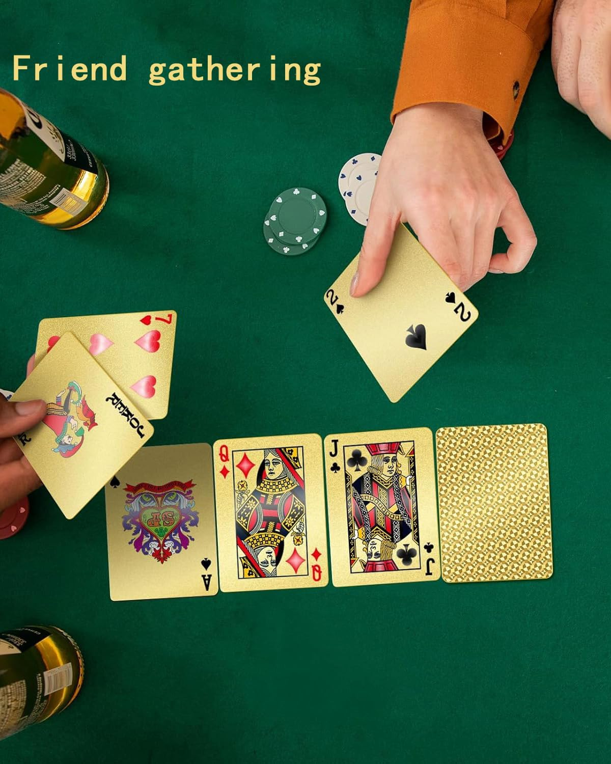 TISSNANY Luxury Playing Cards - Premium PET Material, Waterproof & Scratch-Resistant, Gold-Textured Deck for Poker/Gift/Camping (52+2 Cards W/Golden Collector'S Box)