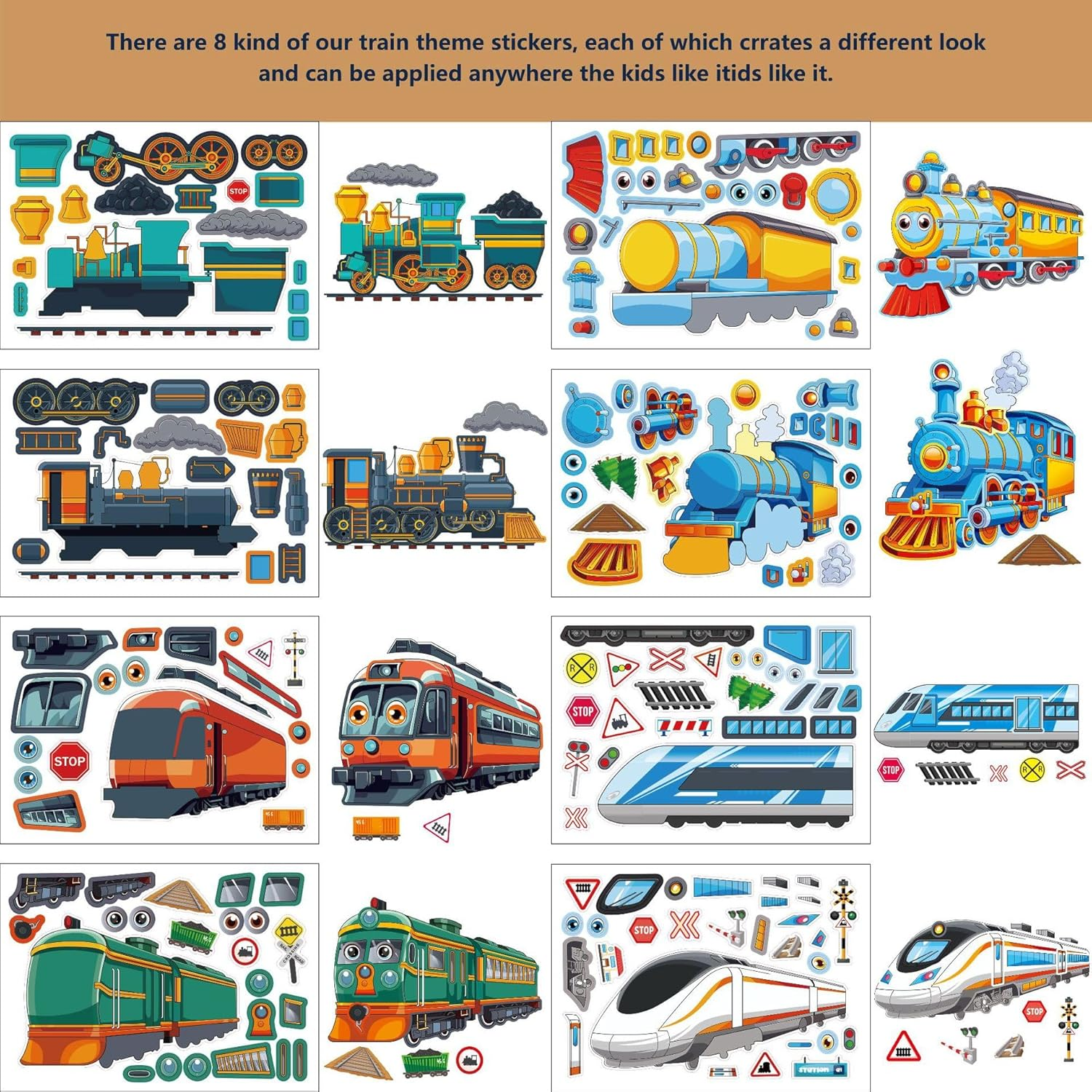 Levigo 32 Sheets Train Stickers Make Your Own Car Stickers Train Party Favors Gifts for Boys image number 4