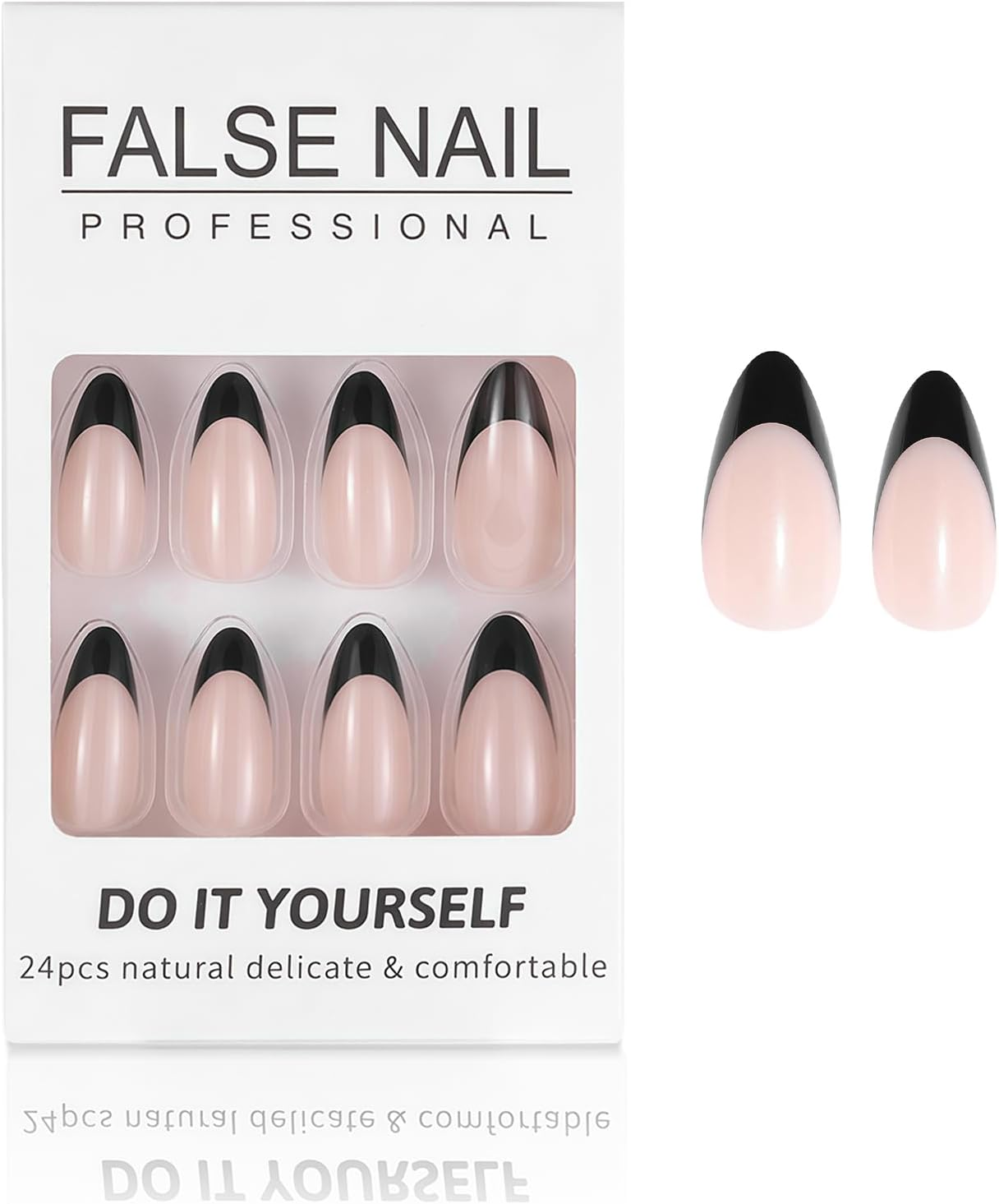 Press on Nails,24Pcs French Tip False Nails Pink False Nails Glossy Square Fake Nails Reusable & Acrylic,3D Pink