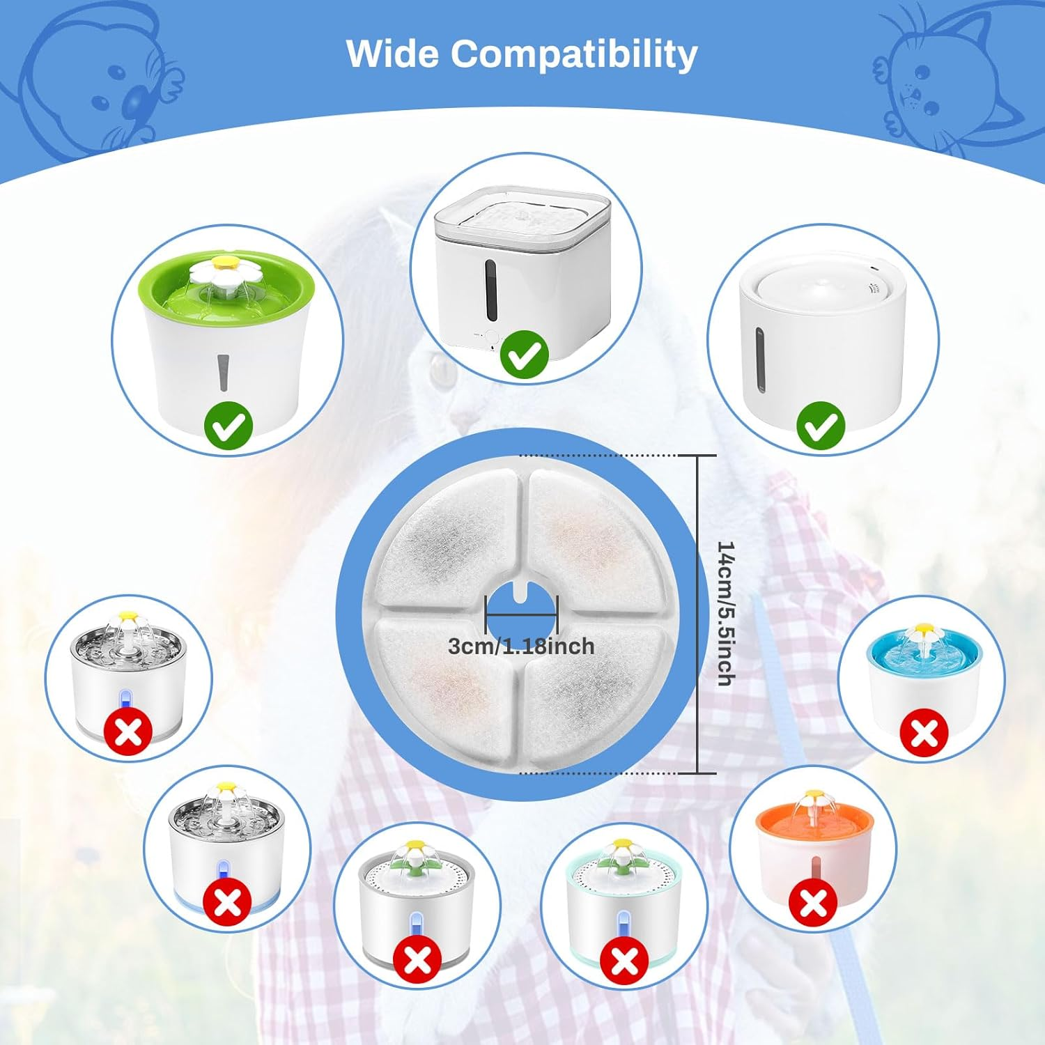 Pack of 12 Cat Fountain Replacement Filter, Feriva Replacement Filter for 3L Flowers Cat Fountain, Triple Action Pet Water Fountain Filter, Replacement Filter for Drinking Fountain Cats (14 Cm image number 6