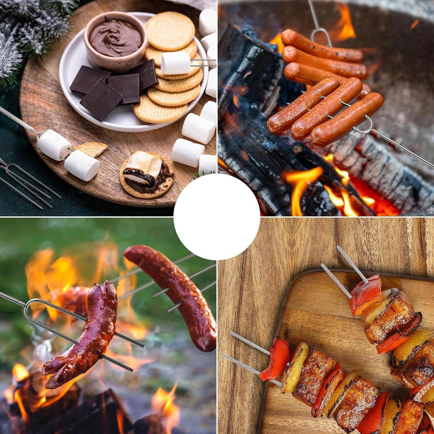 Kitchen Smores Sticks - 8 Pack, 32" Telescopic Marshmallow Roasting Sticks for Fire Pit Extra Long - Marshmallow Sticks for Fire Pit - Smores Skewers - Marshmallow Roasting Skewers