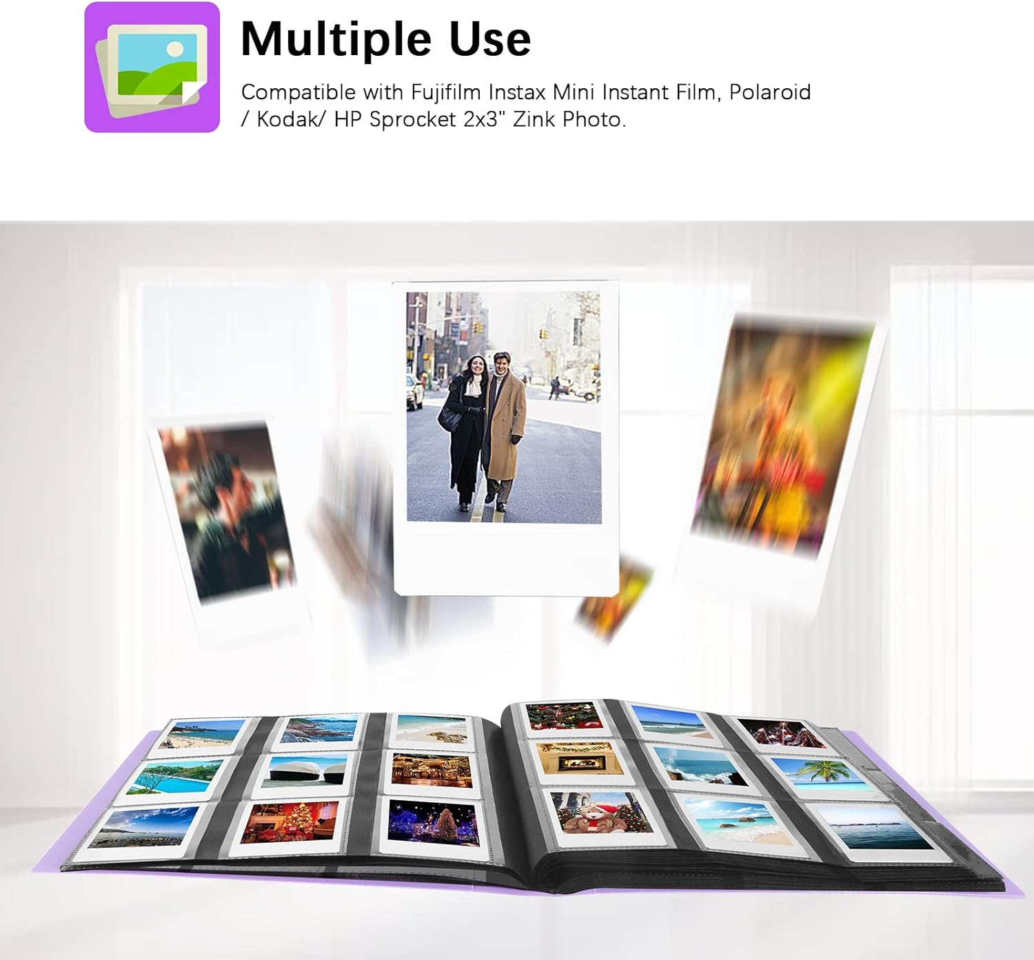 432 Pockets Photo Album for Fujifilm Instax Mini Camera, Polaroid Camera, for Fujifilm Instax Mini 11 90 70 9 8+ 8 Liplay Instant Camera, Polaroid Snap Snaptouch PIC-300 Z2300 Instant Camera (Purple) image number 3