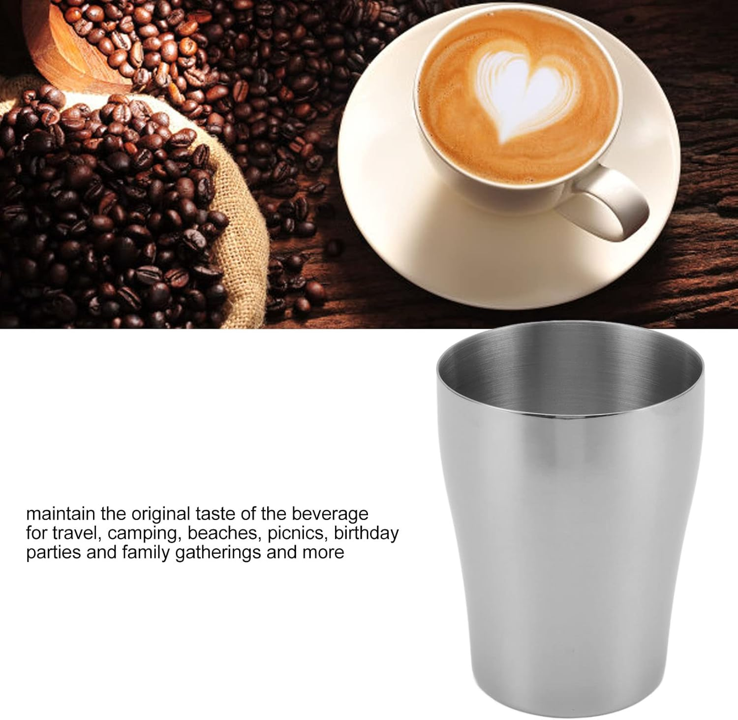 Stainless Steel Cup, Shatterproof Outdoor Cup,304 Stainless Steel Drinking Cups Hygienic Odorless Stackable Reusable Portable Camping Mugs for Hot Water Coffee Juices image number 3