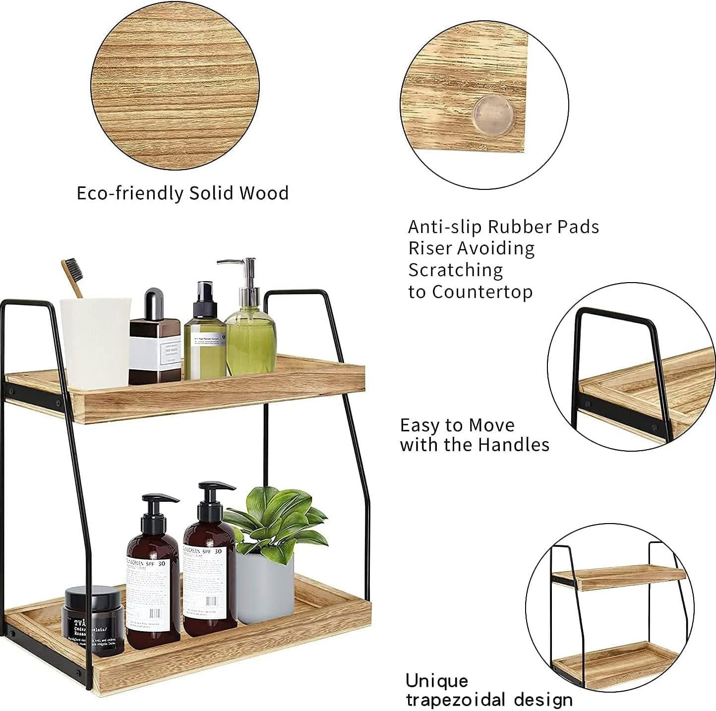 Coffee Bar Organizer, Coffee Station Organizer for Countertop, Farmhouse Coffee Bar Accessories Holder, Coffee Pod Storage Rack, Wooden Shelf for Bathroom, Kitchen, Coffee Bar Decor (Beige-A) image number 1