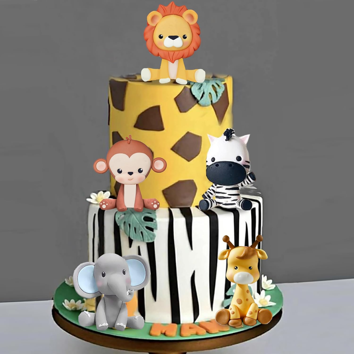 Jungle Safari Animal Cake Topper with Lion Giraffe Monkey Elephant Zebra for Wild Animals Themed Birthday Baby Shower Party Supplies (STYLE 1) image number 6