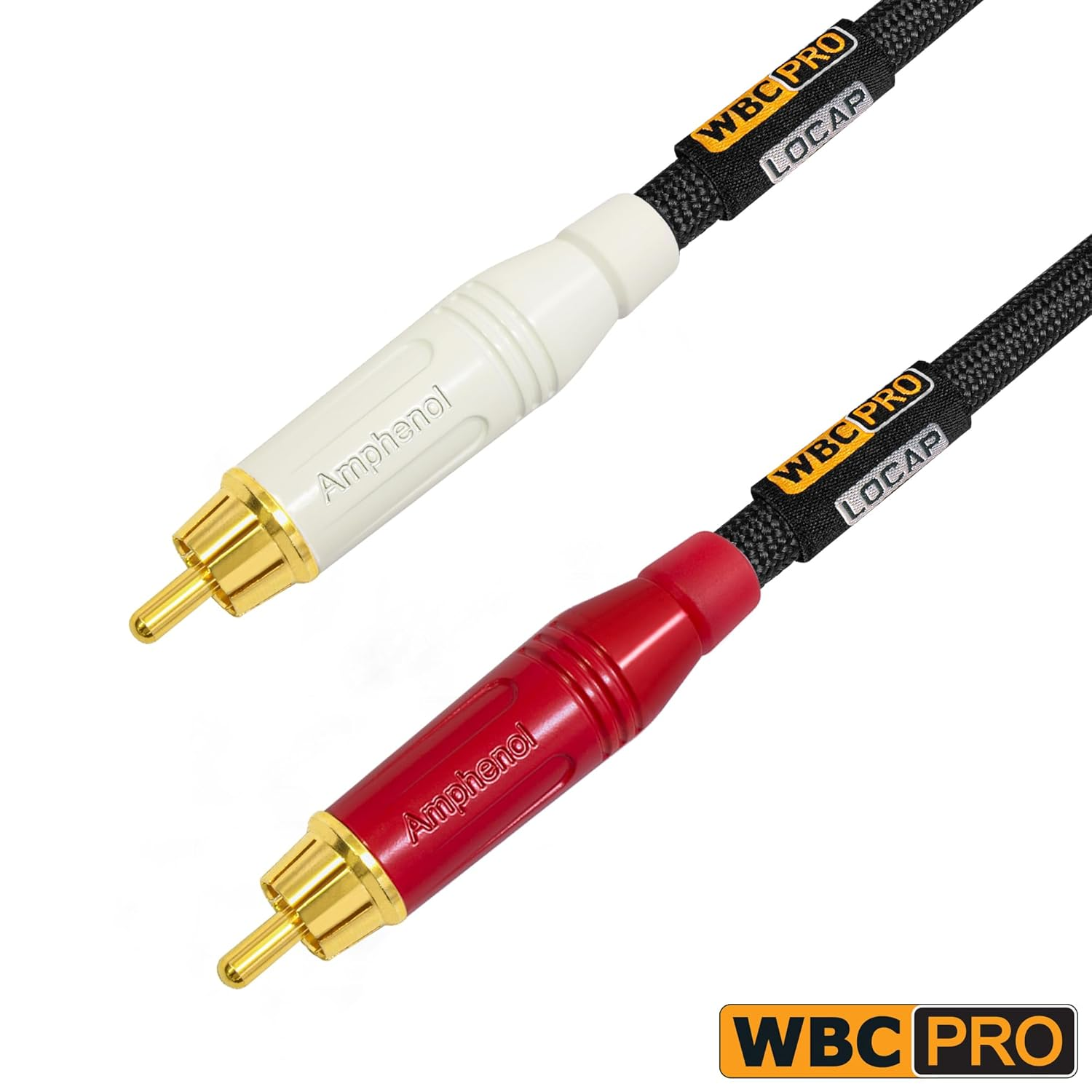 2 Foot RCA Cable Pair - WBC-PRO-LOCAP Low-Capacitance (14Pf/Ft) 22 AWG Ultra-Silent Audiophile & Professional-Grade Audio Interconnect Cable with Amphenol ACPR Gold RCA Plugs & Black Tweed Jacket image number 4