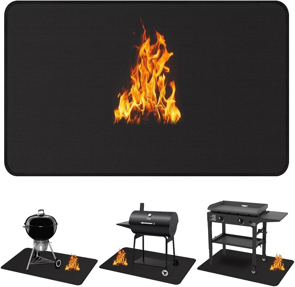 Jiaozoum 165 * 100Cm Fireproof under Grill Mats for Outdoor Grill, Double-Sided Fireproof Deck and Patio Protector Mat, Waterproof Oil-Proof BBQ Floor Pad Indoor Fire Pit Fireplace Mat