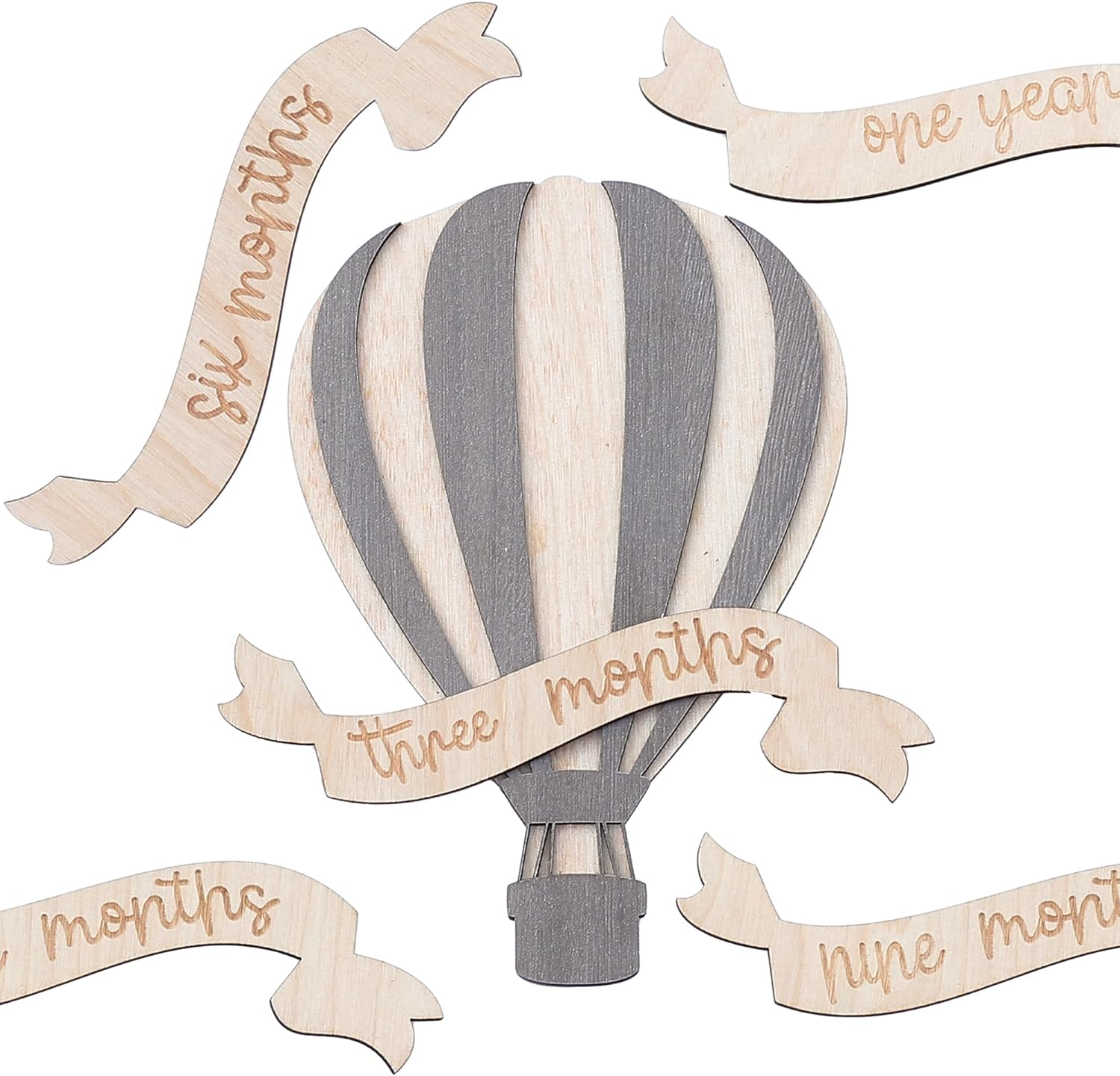 Baby Monthly Milestone Cards - Wooden Monthly Milestone Discs - Newborn Photography Props to Document Your Baby&acute;S Growth - Baby Announcement Sign (Air Balloon), BMM01