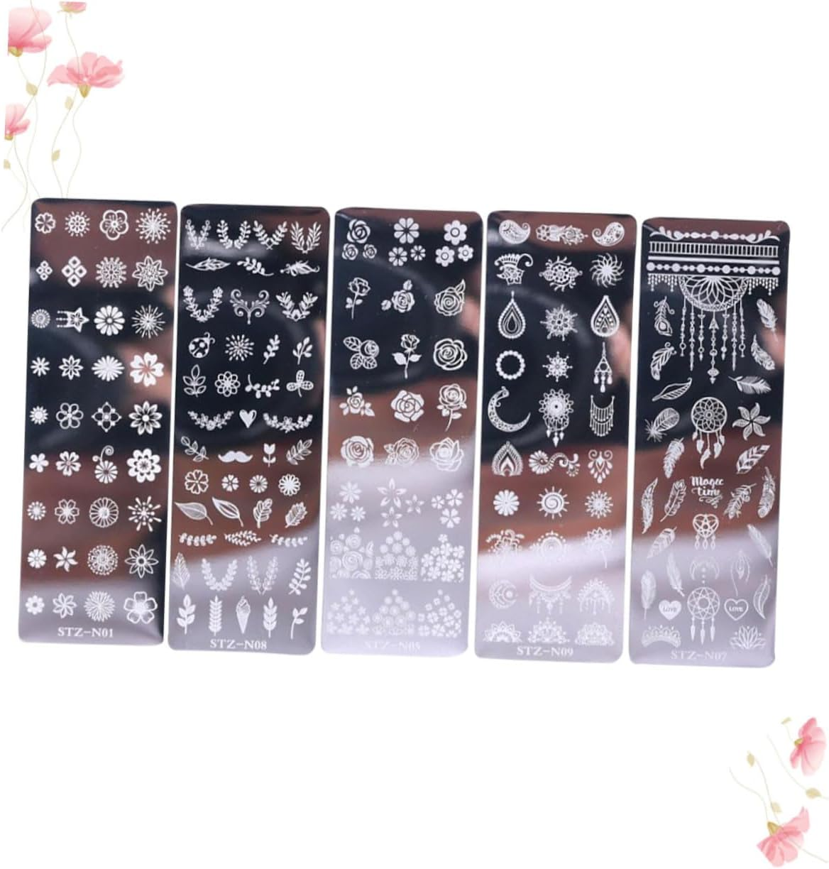 WOFASHPURET 5Pcs Nail Art Stamping Plates Floral Butterfly Nail Stamp Templates Diy Art Decoration Accessories for Women Manicure Kits