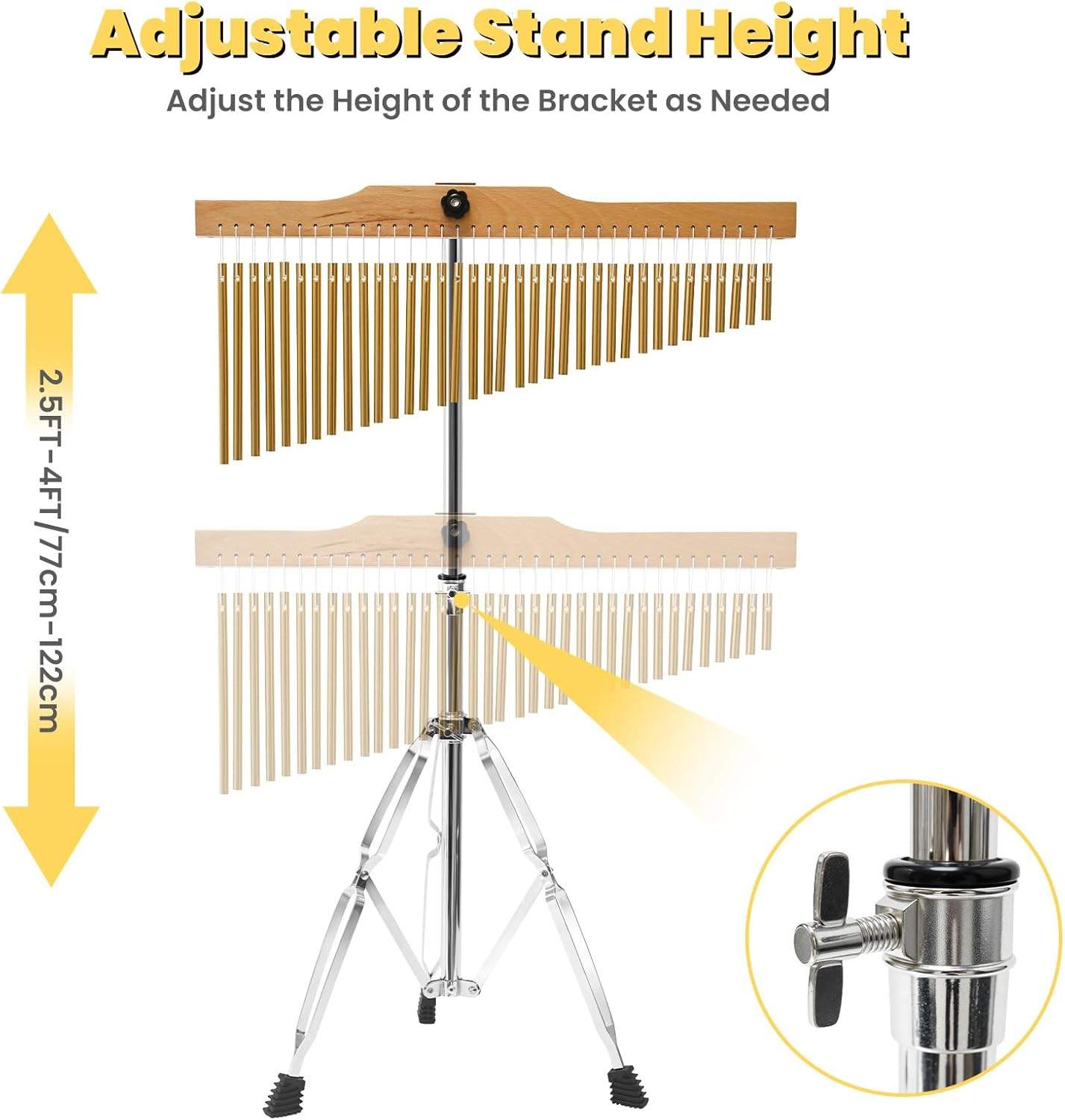 SOCROTO 36-Bar Chimes Percussion 36 Notes Chimes Musical Instruments Single-Row Wind Chimes with 2.5-4FT Adjustable Stand Musical Chimes Percussion for Orchestras Choirs Classrooms Church Bands image number 6