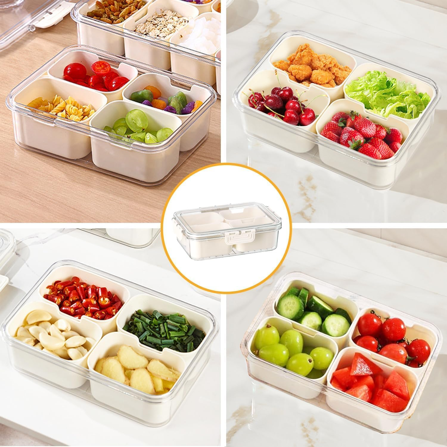 Snack Box 4 Compartment，Plastic Portable Food Storage Container Snack Platters, 4 Removable Compartment Box for Parties, Reusable Appetizer Clear Organizer for Veggie, Candy, Fruit,Nut (Medium) image number 4