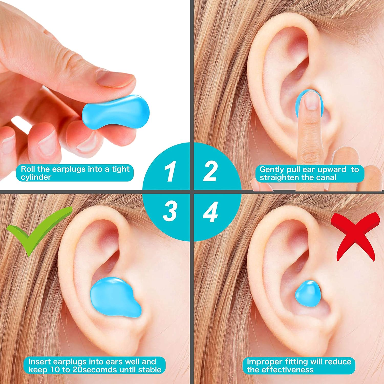 T NEWFUN Ear Plugs for Sleeping Swimming, 32 Reusable Silicone Moldable Noise Cancelling Earplugs for Shooting Range, Swimmers, Snoring, Concerts, Airplanes, Travel, Work, Studying,32 Pillows image number 1