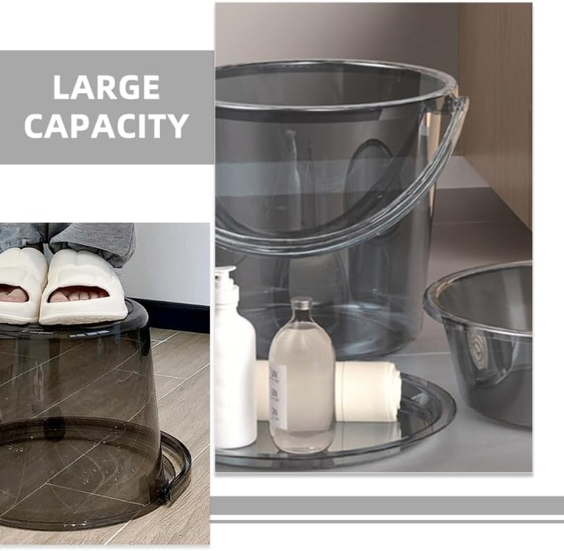 Large Capacity Bucket with Handle and Lid 23L Transparent Plastic Water Bucket for Home Bathroom Dormitory and Outdoor Use