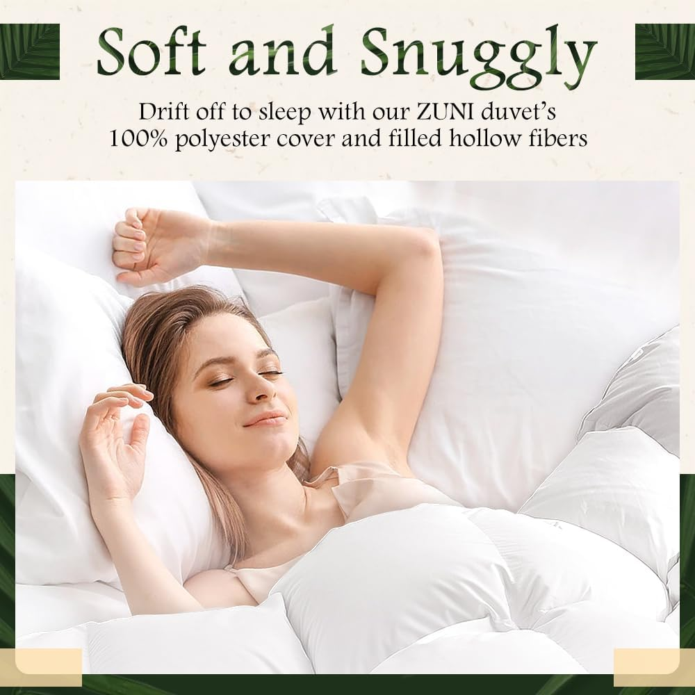 ZUNI Lightweight 420GSM All-Season Microfiber Comforter, Hypoallergenic Quilt with Renewable Fiber Fill, Machine Washable (White, Super King Size) image number 1