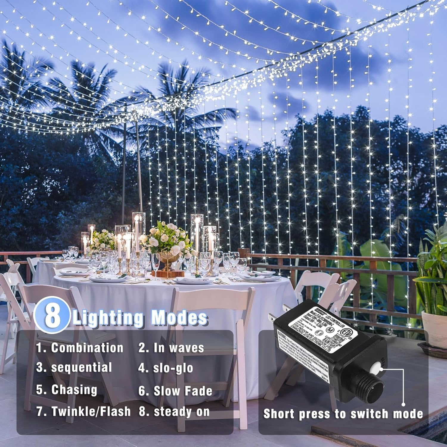 100Ft 300 LED White Christmas Lights Indoor Bedroom, Connectable White String Lights Outdoor Clear Wire, 8 Modes Twinkle String Lights Plug in for Room Tree Wedding Christmas Decoration image number 2