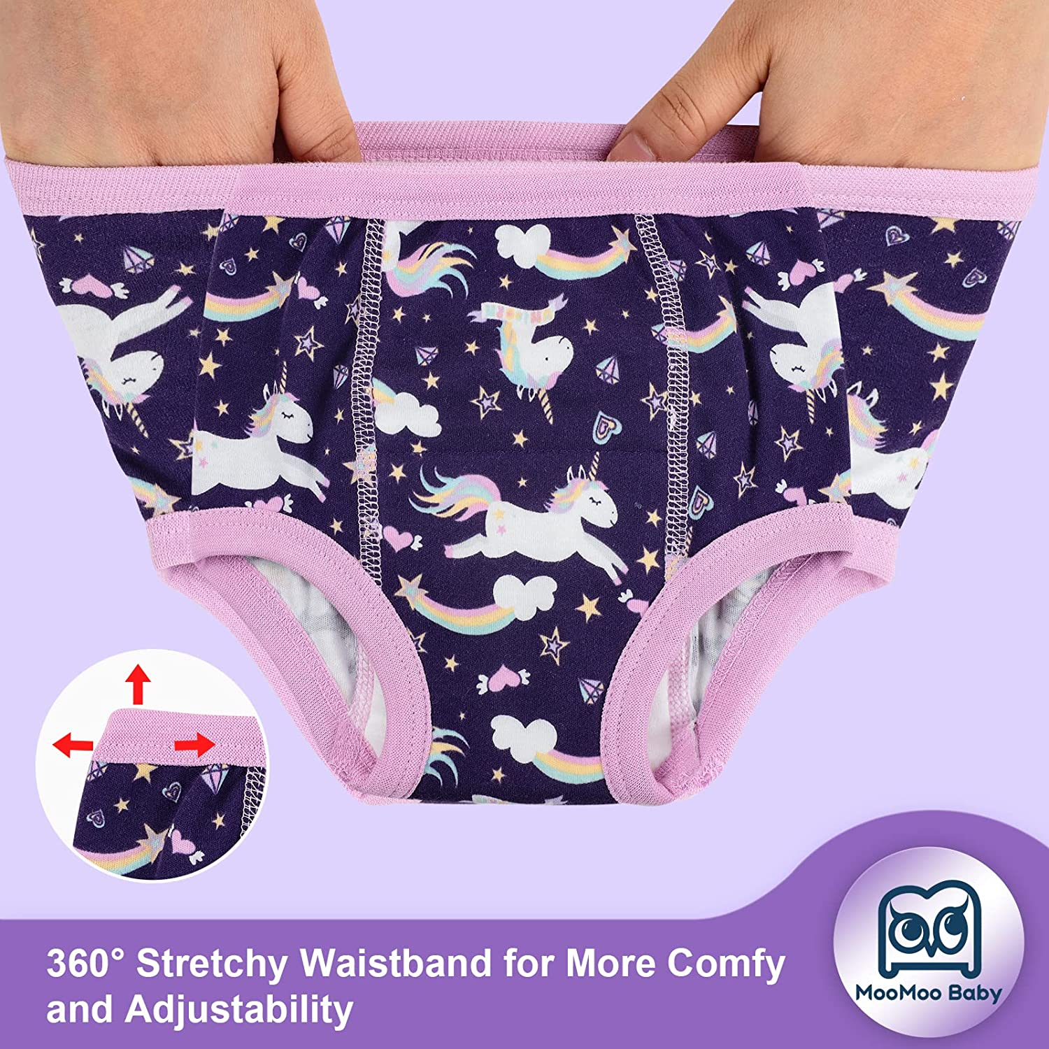 Moomoo Baby 6 Packs Potty Training Pants for Girls Absorbent Cotton Washable and Reusable 2T image number 1