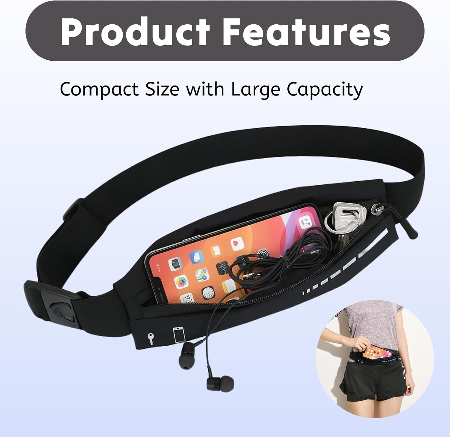 Men'S and Women'S Slim Fit Running Belt Waist Bag, Lightweight Phone Holder Waist Belt Suitable for Jogging, Exercise, and Outdoor Activities, Adjustable, Waterproof, Reflective Design image number 1