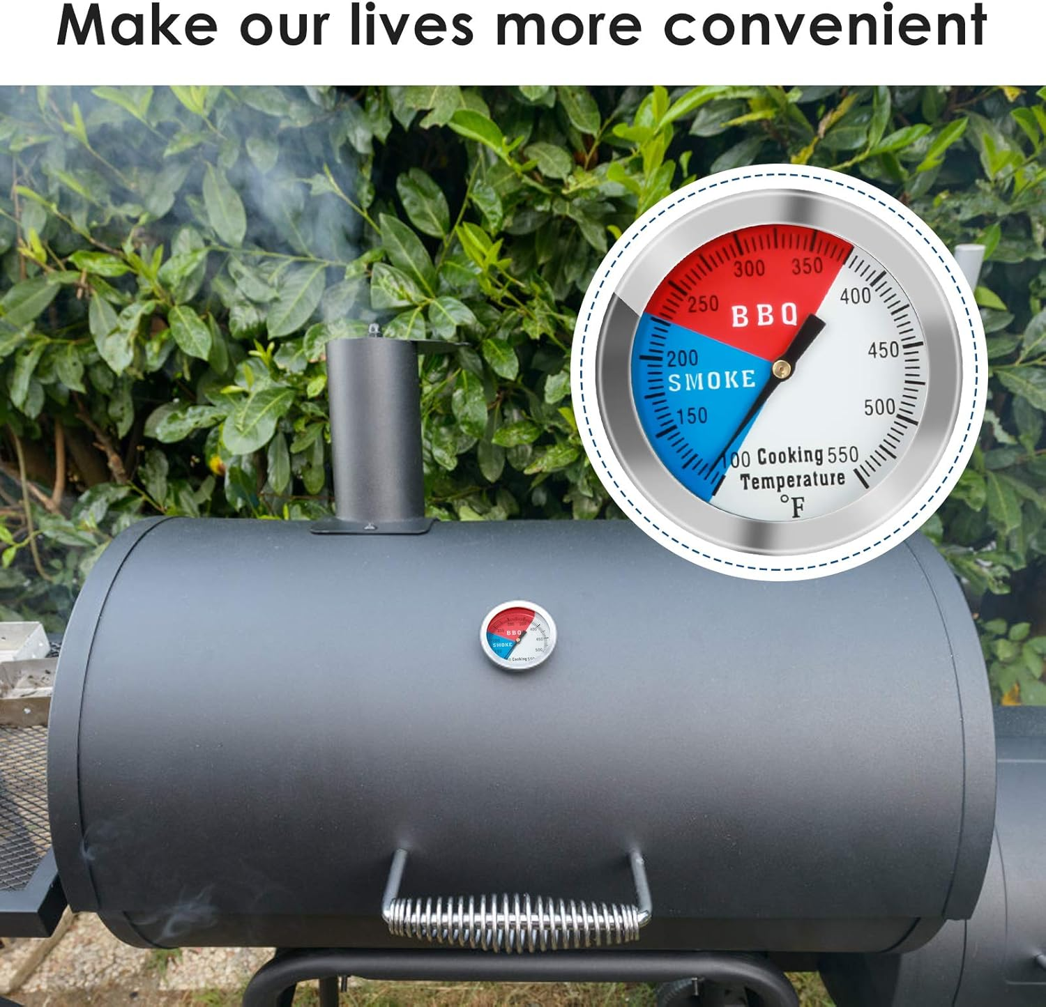 BBQ Thermometer Temperature Gauge, 2Inch Stainless Steel Barbecue Charcoal Grill Smoker Temp Gauge Pit, Fahrenheit and Heat Indicator for Cooking Meat (2-Pack) image number 6