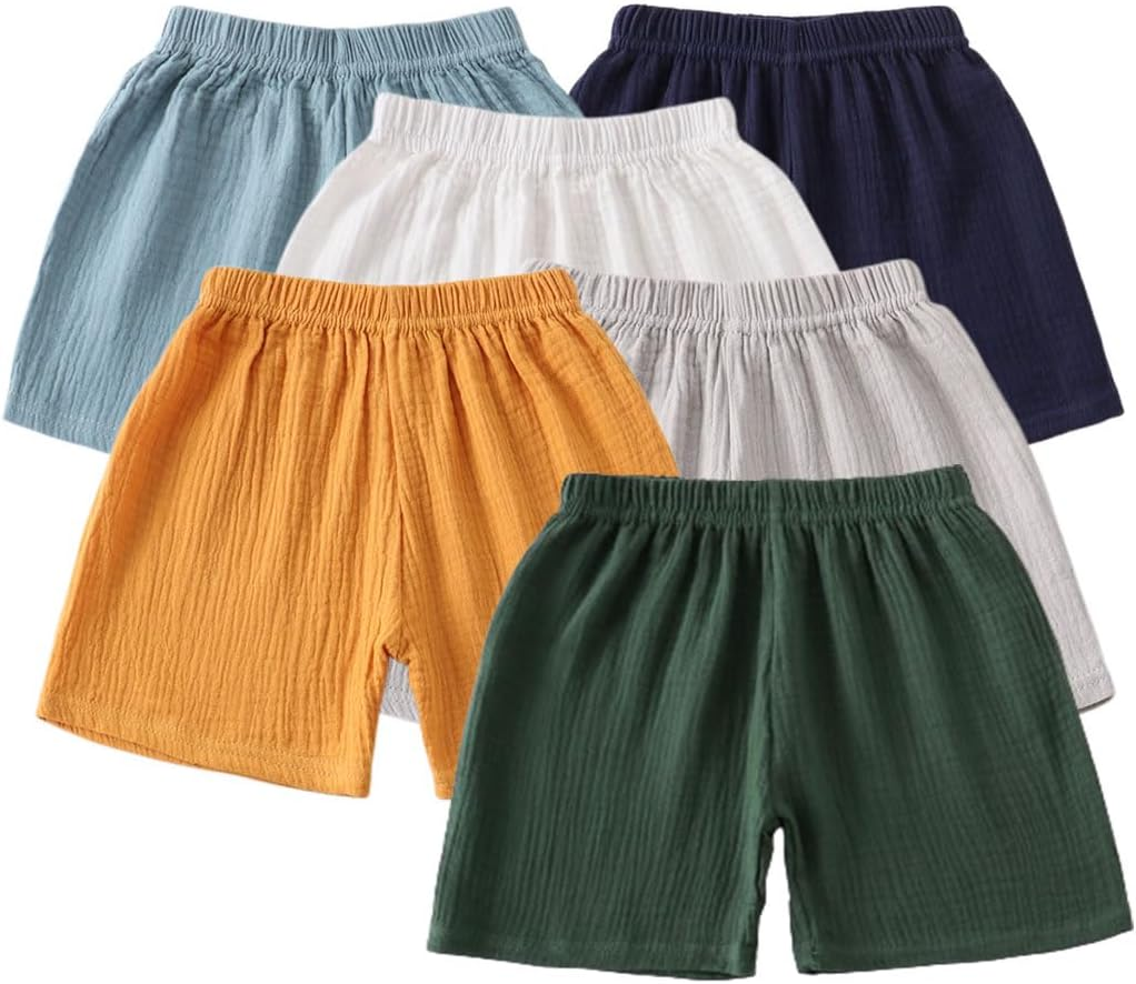 Elaowoho Baby Toddler Boys Shorts Cotton Linen Summer Loose Shorts 3 Pack Elastic Waist Solid Jogger Short Pants image number 6