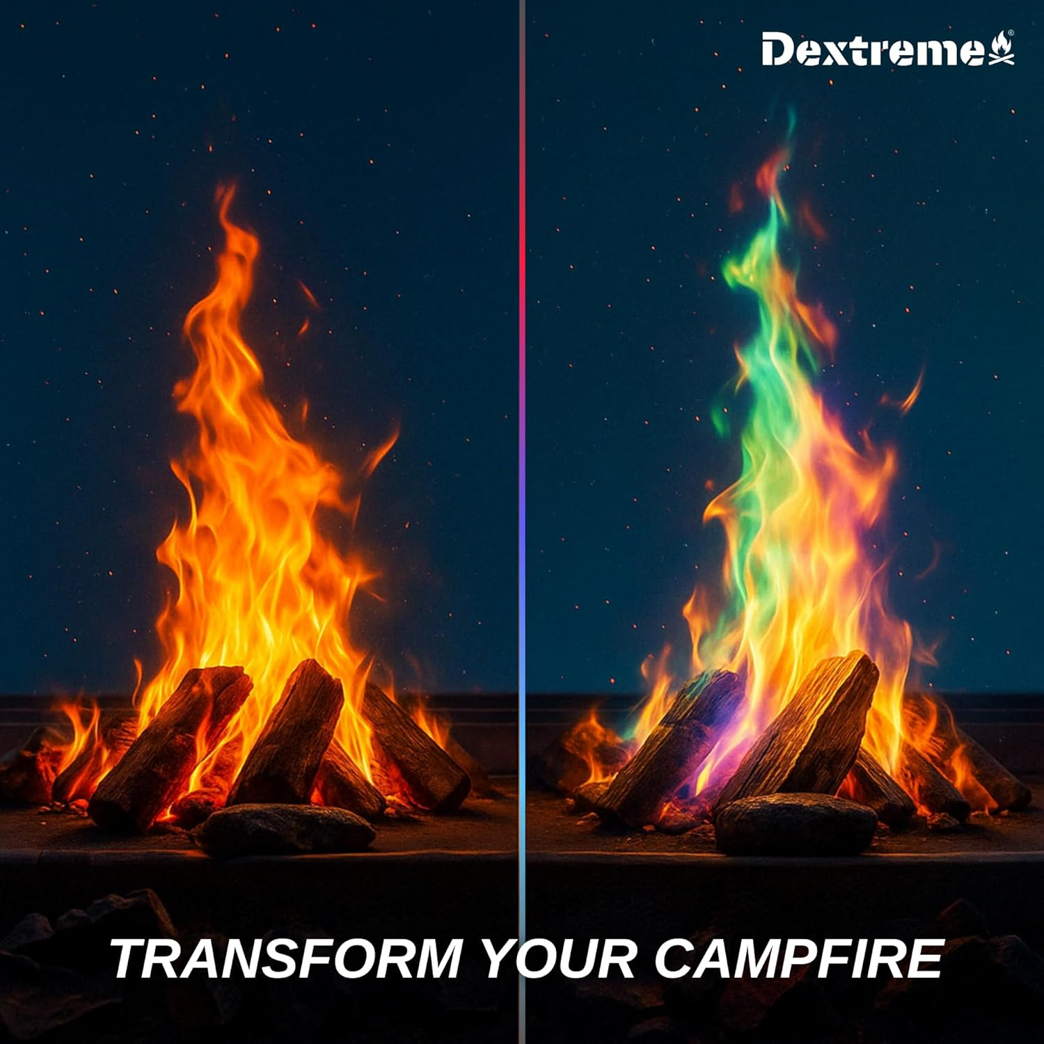 Dextreme Fire Color Changing Packets - Fire Color Packets, Color Changer for Campfires, Fire Pits, and Fireplaces, Longer Lasting Burn Time, Safe and Non-Toxic (50 Pack) image number 6