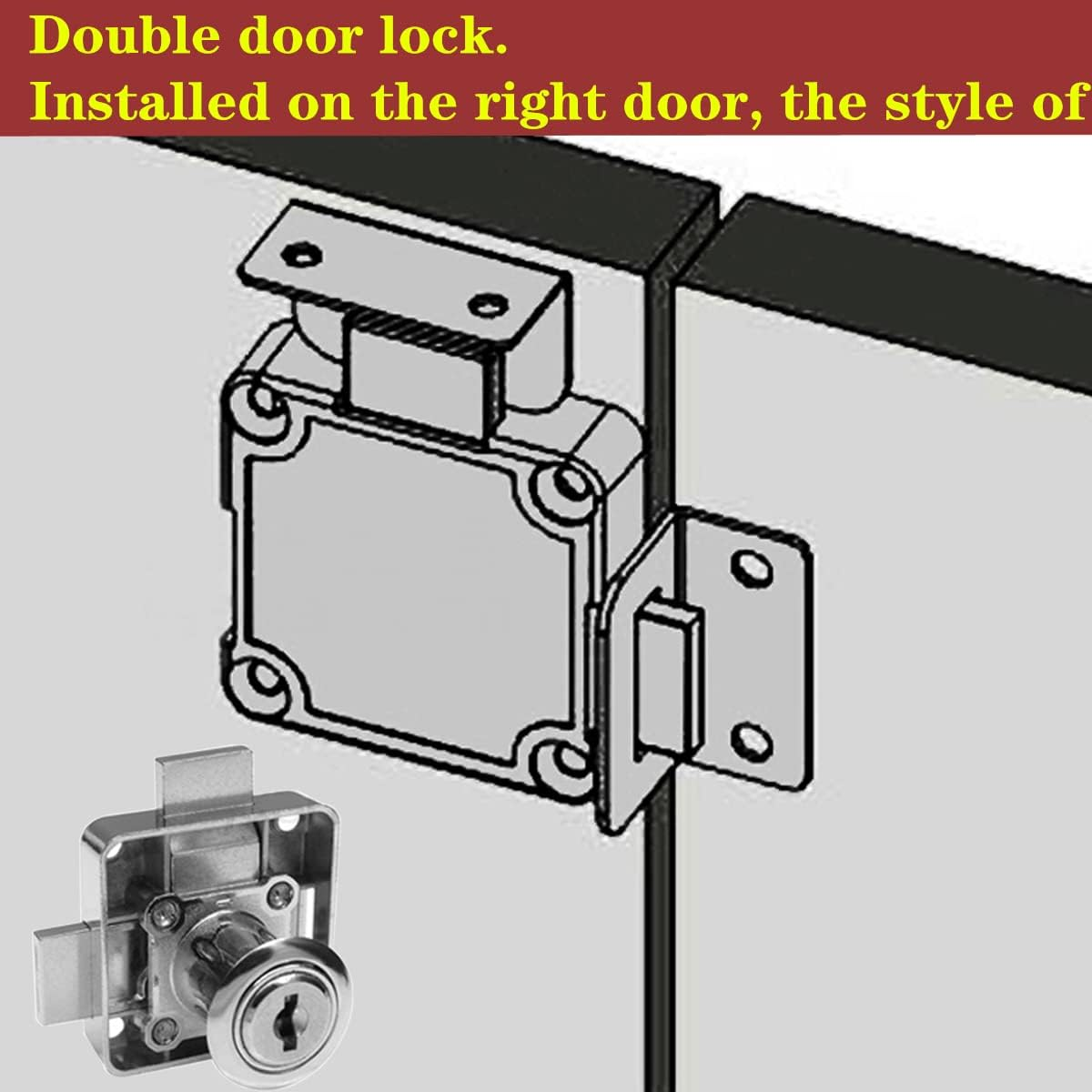 Cabinet Double Door Lock Cabinet Drawer Lock Safety Lock [Keyed Alike] Double Latch Door Lock [Mounted on Right Side Door]. for (3/5"-/15Mm -7/8"-/22Mm) Door Panels (1 Pack) image number 5