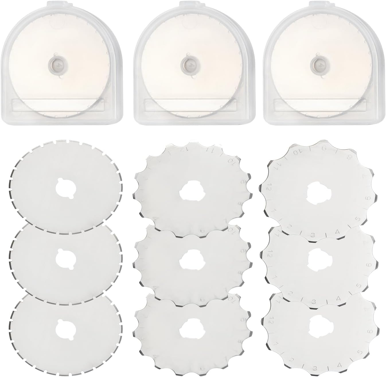 Bestgle 45Mm Crochet Edge Rotary Cutter Blade Set, 12/15/27 Teeth Skip Stitch Perforating Rotary Blades Replacement Wide Skip Blade Edging Tool Fits Fiskars Olfa, 9 Pieces