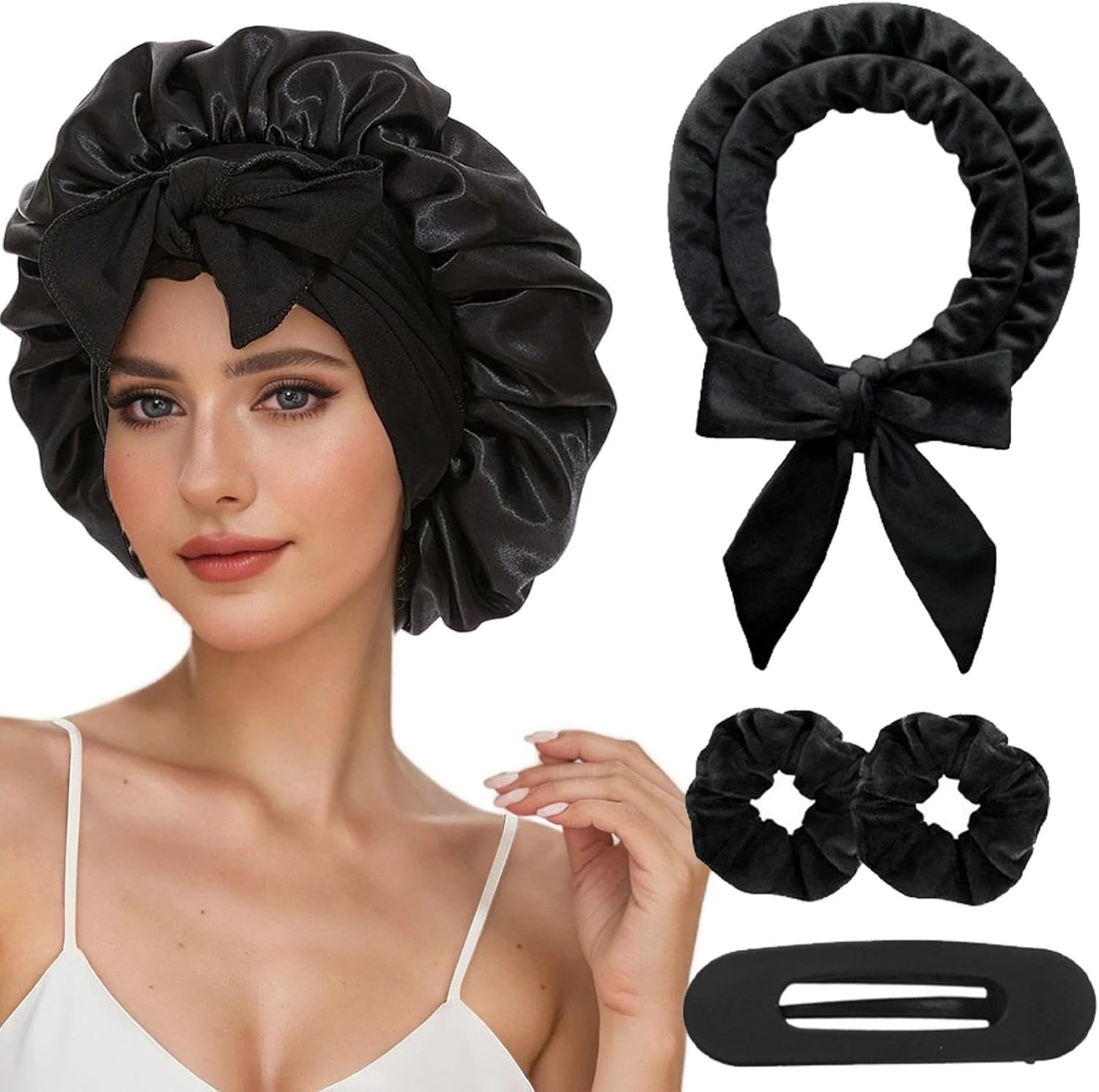 TYXHXTF Satin Curls without Heat, Heatless Curls Band Curlers Overnight with Double Layer Hood Overnight Curls DIY Hair Curler Rollers for Women and Girls, Long Hair image number 2