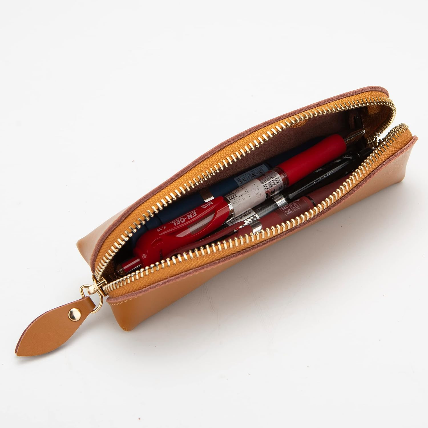 Zippered Leather Pen Case Pencil Case Stationary Cosmetic Pouch for School Teen Girl Boy Men Women image number 3