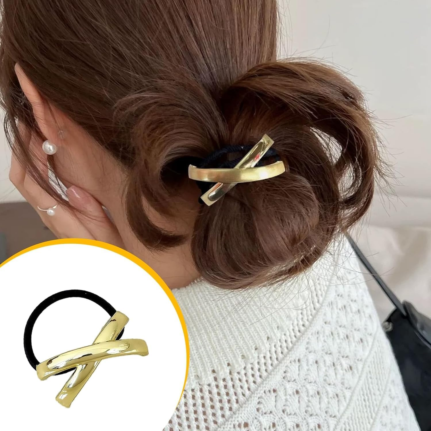 Pack of 6 Hair Bobbles Gold, Metal Hair Bobbles, Gold Hairs Cuff Wrap Hair Ties, Metal Geometric Elastic Hair Ties, Gold Metal Creative Hair Accessories, for Women and Girls image number 2