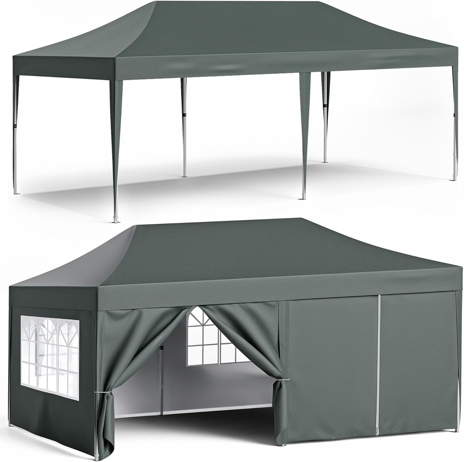 3X3M Gazebo Canopy Tent Marquee Pop up Gazebo Outdoor Wedding Patio Party Tent Folding Sun Shelter with Detachable Sidewalls Grey