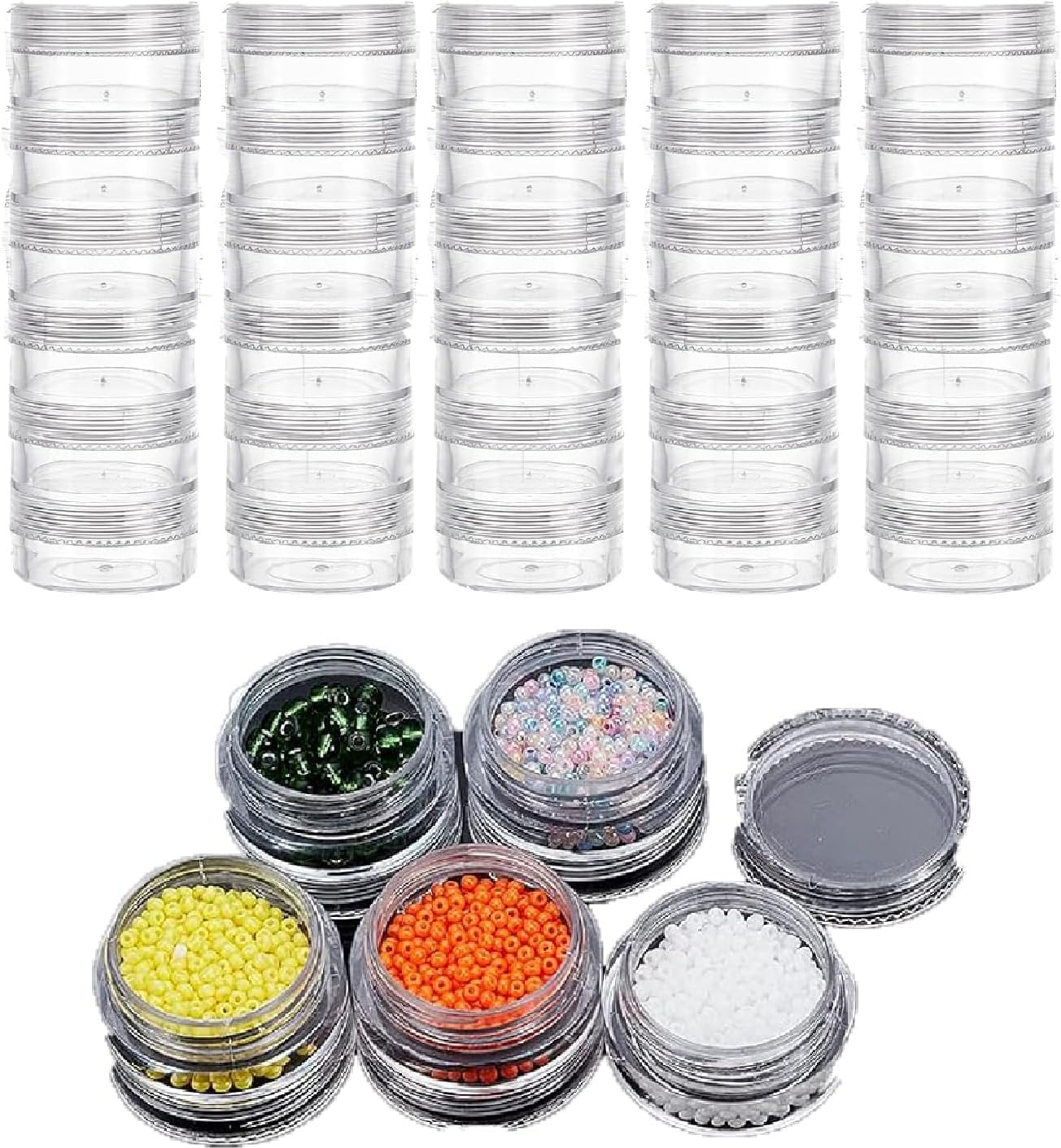 Wzenclave 36Pcs Transparent Stackable Jars round Plastic Container with Clear Lid Jewelry Bead Storage Containers Small Travel Sample Jar for Seed Beads Diamond Drills and Other Jewelry Components image number 6