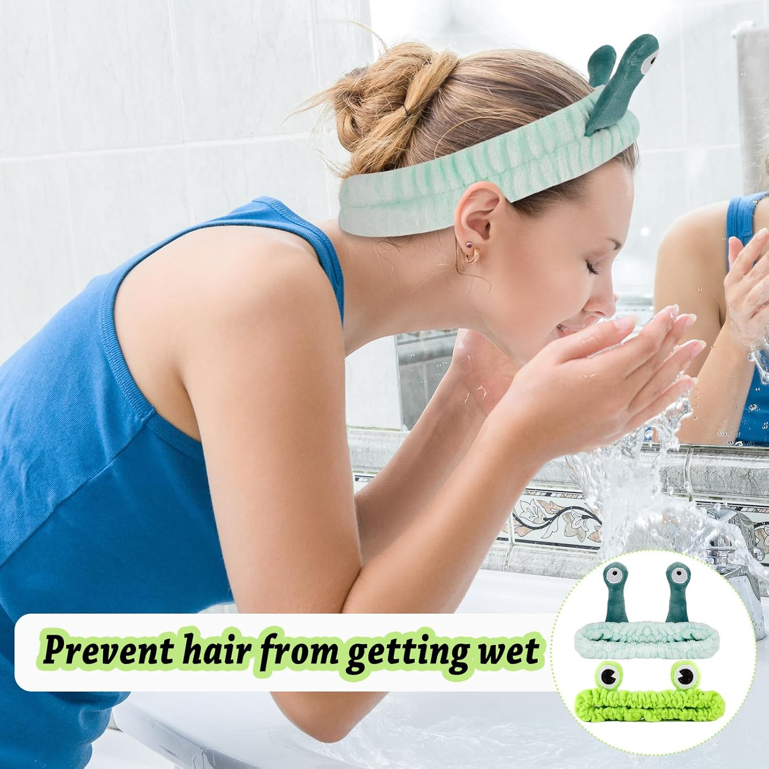 AOOTUERL 2 Pcs Skincare Headband, Cute Frog Headband and Snail Headband Headband, Funny Hair Bands for Makeup Shower Face Washing Skincare Sports Cute Plush Hair Hoop image number 3