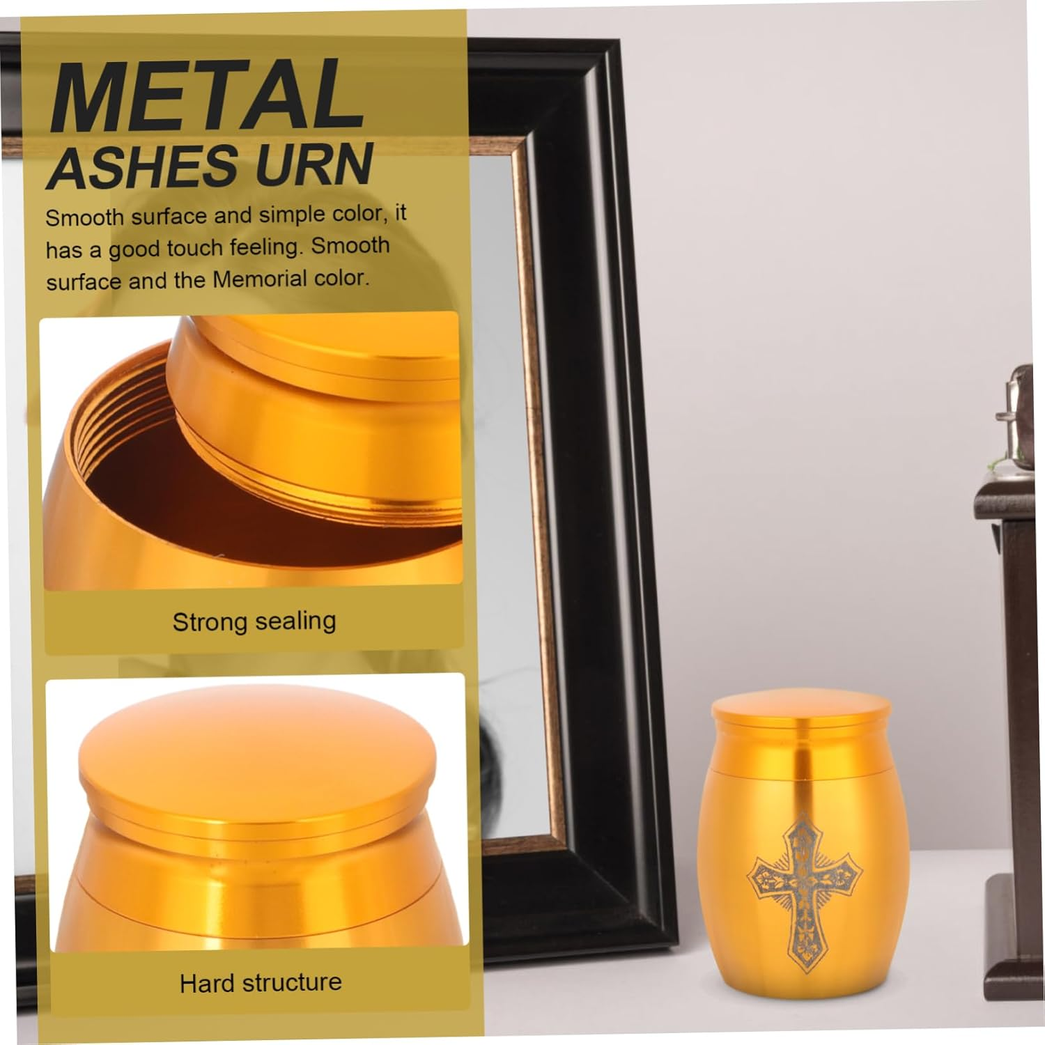 Urn Can Ornaments Stainless Steel Cross Memorial Urn for Human Ashes Keepsake Cremation Funeral for Adult Male Ashes Garden Decoration image number 2