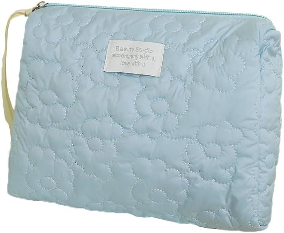 Floral Quilted Makeup Bag with Zipper - Multifunctional Cosmetic Pouch for Storage and Organization - Toiletry and Beauty Essentials Carrier, Perfect for Travel and Daily Use
