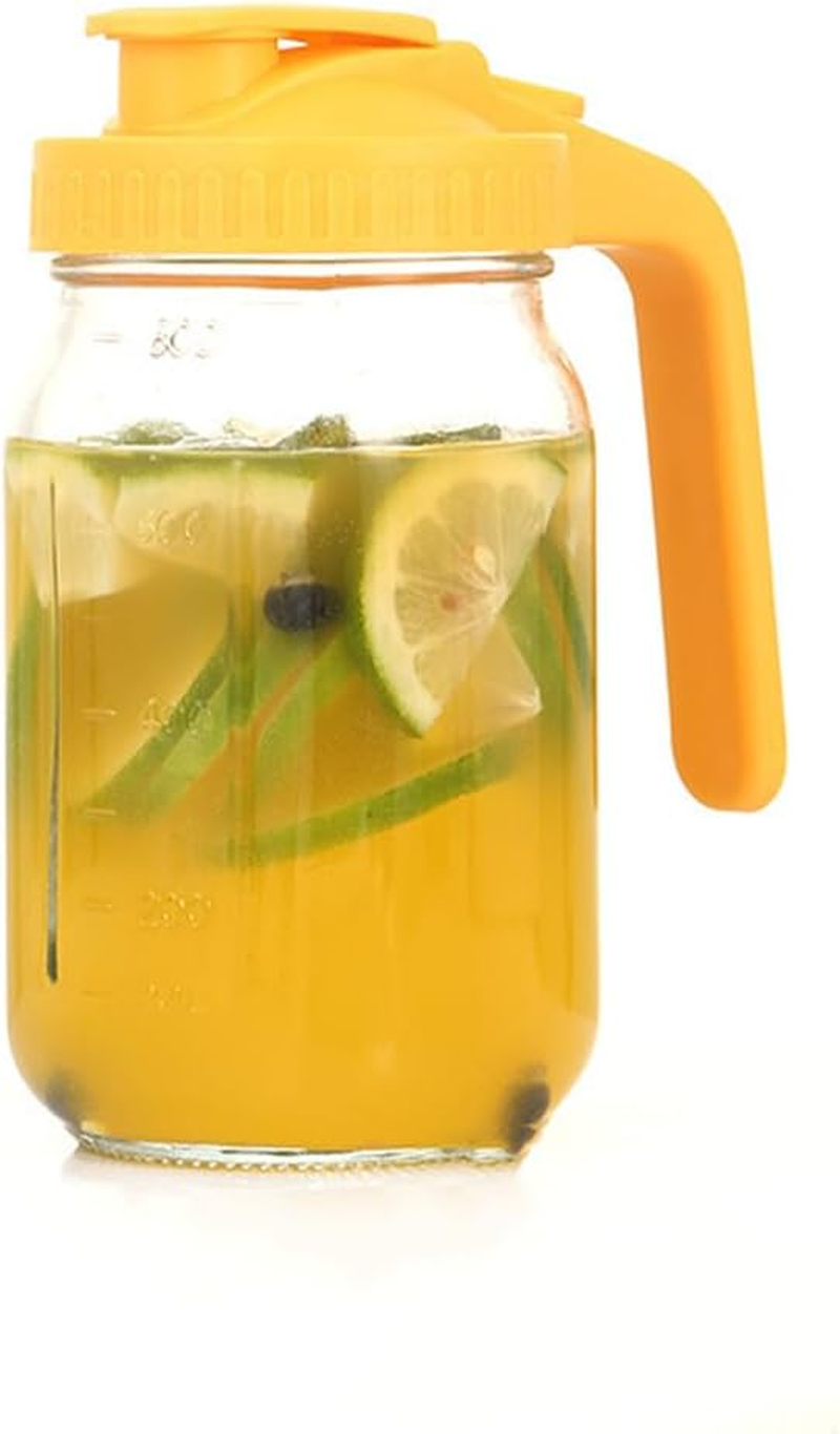 64 Oz/32 Oz Glass Water Bottle with Lid and Spout, Wide Mouth Mason Jar Water Bottle for Iced Tea, Juice, Cold Brew Coffee (Yellow, 32Oz) image number 4