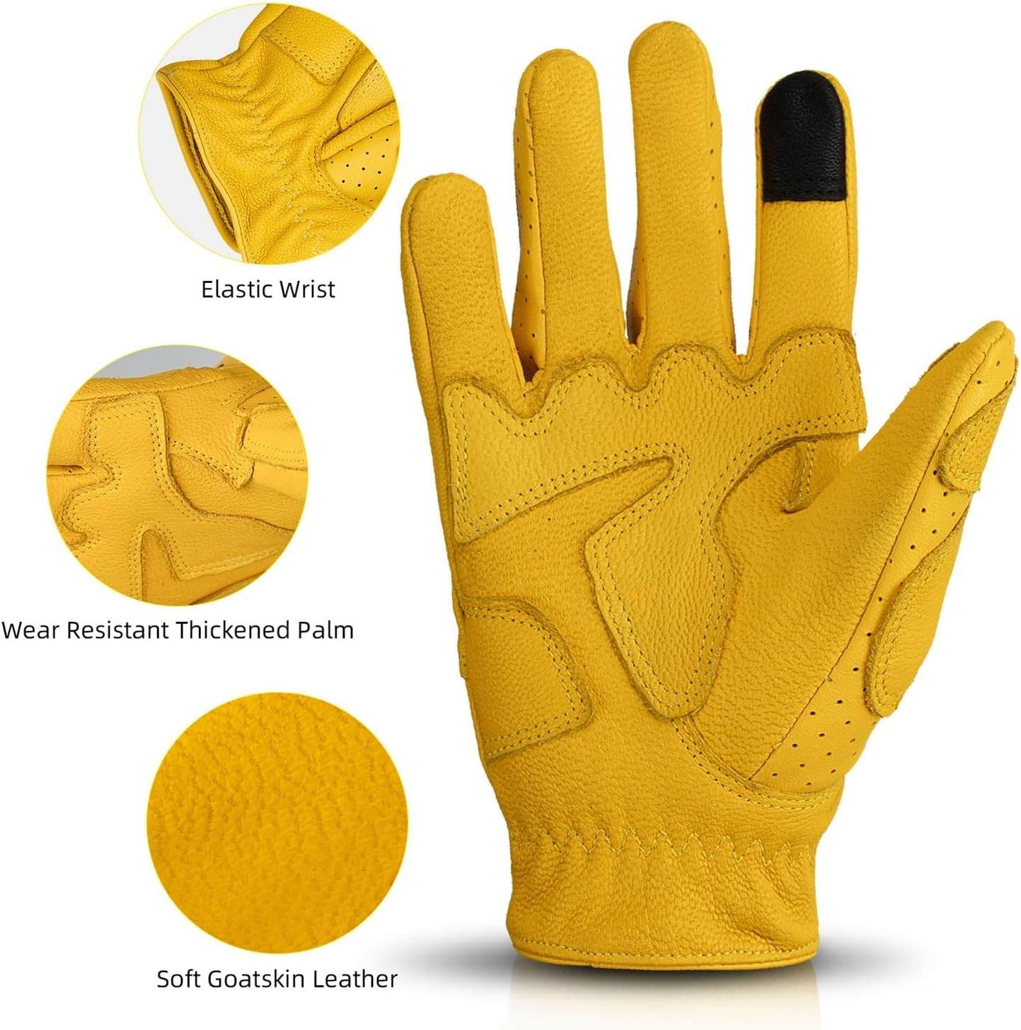 KANGYEBAIHUODIAN Mens Touch Screen Gloves Leather Motorcycle Glove Outdoor Sport Full Finger Cycling Mountain Bicycle Guantes Moto Gloves (Color : Yellow, Size : M) image number 1