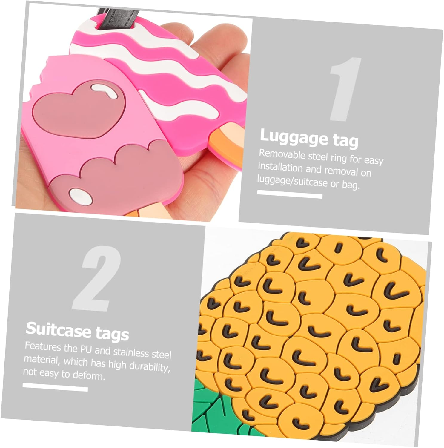 VALICLUD 10Pcs Cute Cartoon Luggage Tags Set Flamingo Ice Cream Soft PVC Travel Tags for Suitcases for Boys and Girls Adults Fun Identification Labels for Airport Travel image number 3