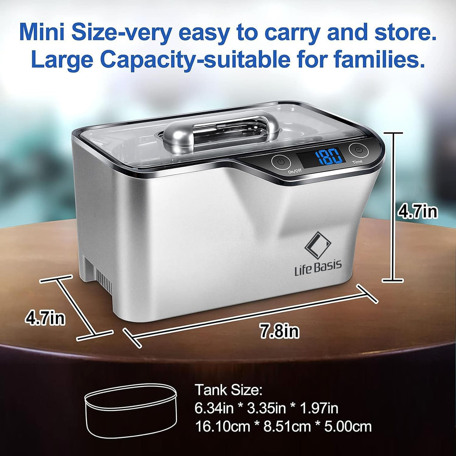 Ultrasonic Jewelry Cleaner 600Ml 42,000 Hz with Digital Timer and Cooling Fan for Cleaning Jewelry Eyeglasses Earrings Rings Necklace Coins Razors Dentures Combs Tools Silver image number 6