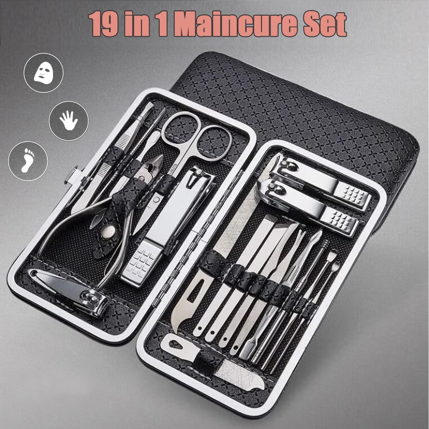 Bestgle Manicure Set, 19 In-1 Nail Clippers Pedicure Sets Stainless Steel Nail Manicure Pedicure Kit Professional Nail Grooming Kits with Portable Travel Case image number 1