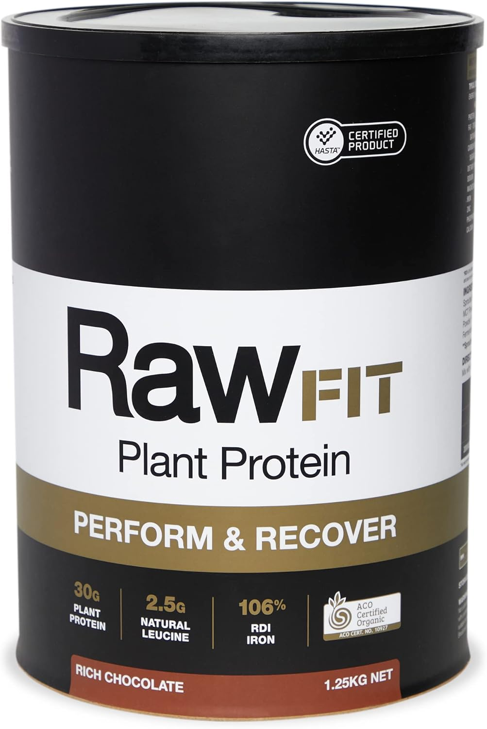 Amazonia Rawfit Plant Protein Perform & Recover Rich Chocolate - Certified Organic, Low FODMAP Certified, Vegan, Sprouted & Fermented Pea & Brown Rice Protein, HASTA Certified, 35G Protein per Serve, Supports Muscle Growth & Recovery, 1.25Kg image number 1