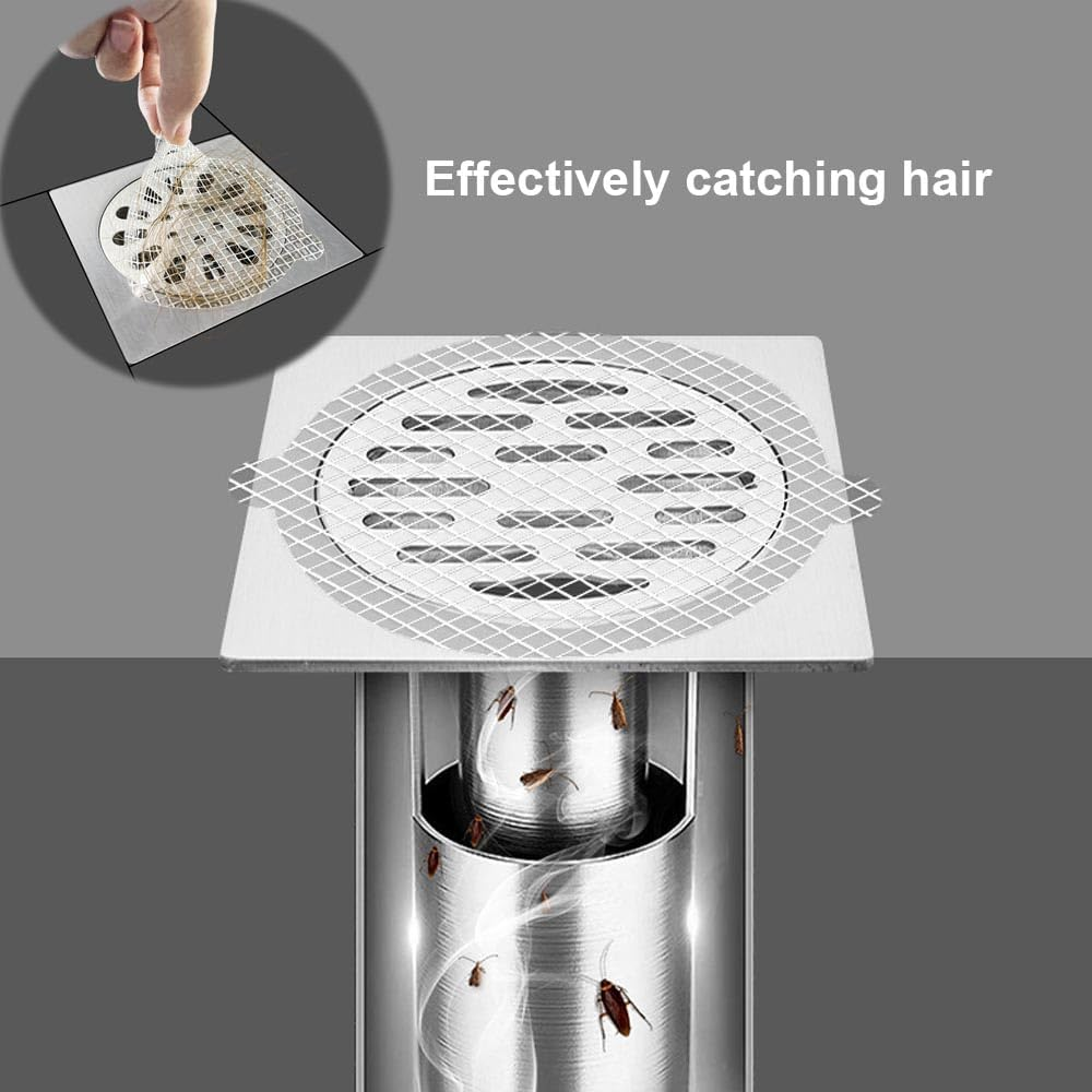 Disposable Drain Hair Catcher 50 Pack, Shower Drain Cover Hair Catcher Mesh Sticker, White, Plastic, Matte, Modern, Glass Fiber Construction image number 6