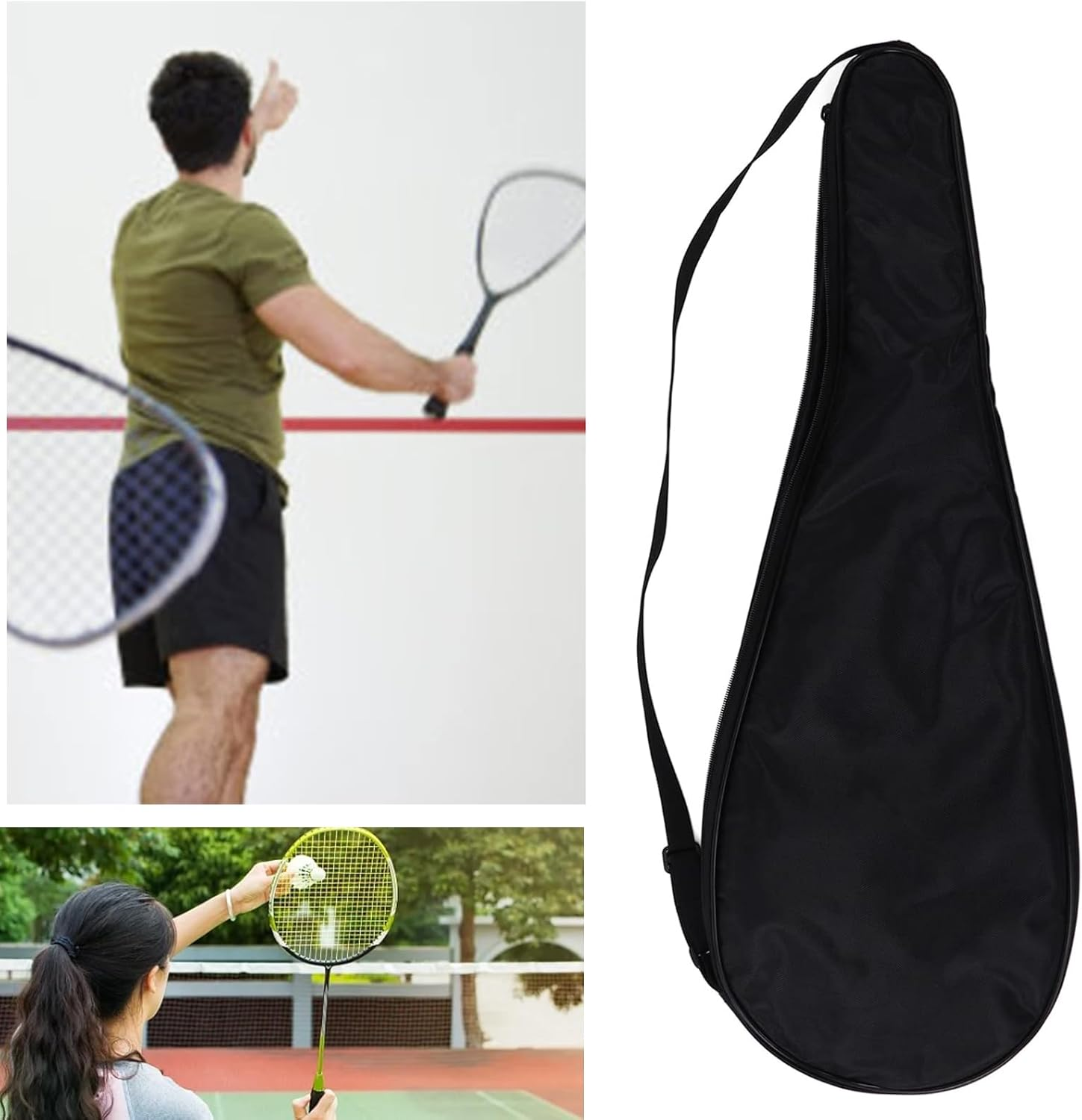Squash Racquet Cover Bag,Lightweight Squash Racquet Bag,Racket Carrying with Adjustable Shoulder Strap for Tennis, Badminton image number 4