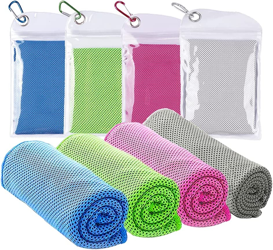 4 Pcs Cooling Towel (40"X 12"), Ice Towel, Microfiber Towel, Soft Breathable Chilly Towel Stay Cool for Yoga, Sport, Gym, Golf, Camping, Fitness, Running, Workout & More Activities