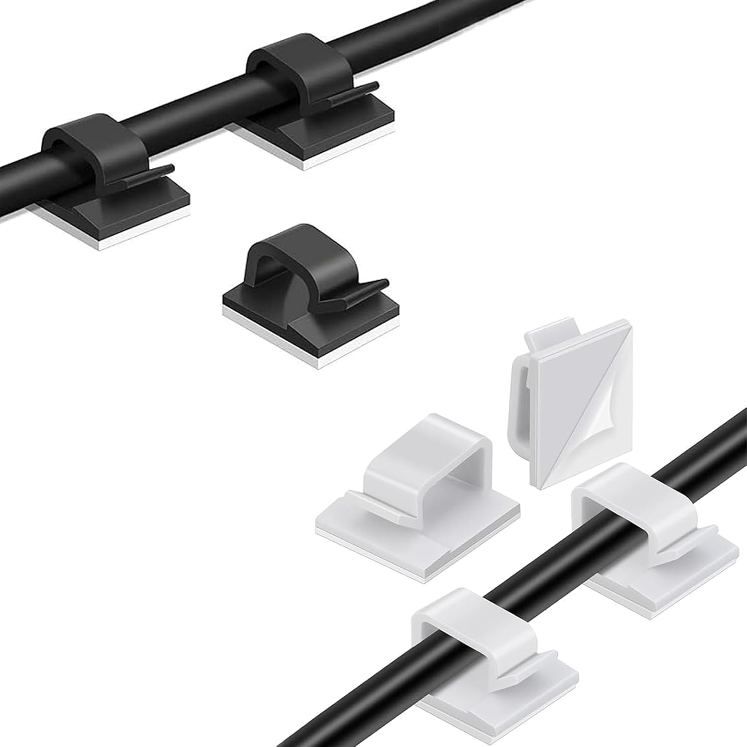 Yeanifeana 100Pcs Adhesive Cable Clips, Strong Sticky Cord Organizers for Desk/Wall/Wires, Includes 50 White & 50 Black Wire Holders for Office Home Car Workshop, Cable Management Clips