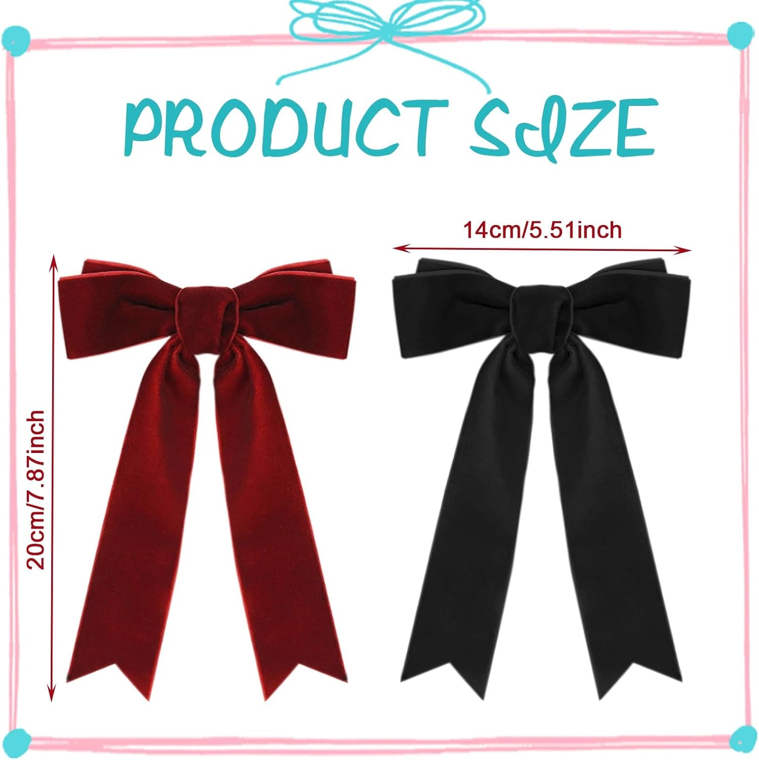 AYNKH 2PCS Velvet Bow Hair Clip, Satin Bowknot Hairpins with Long Ribbon, Red and Black Hair Barrettes, Vintage Party Hair Accessories for Girls Women image number 4