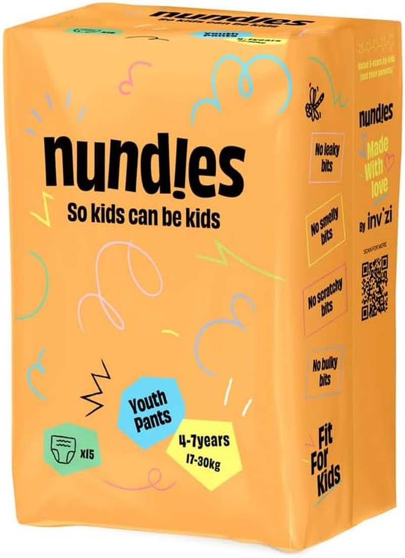 Nundies Youth Pants &ndash; Disposable Nappy Pants for Kids & Teens, Day & Night Leak Protection, Odour Control, Soft Slim Fit Underwear for Boys & Girls - Large (8&ndash;15 Years) - 12 Pack image number 3