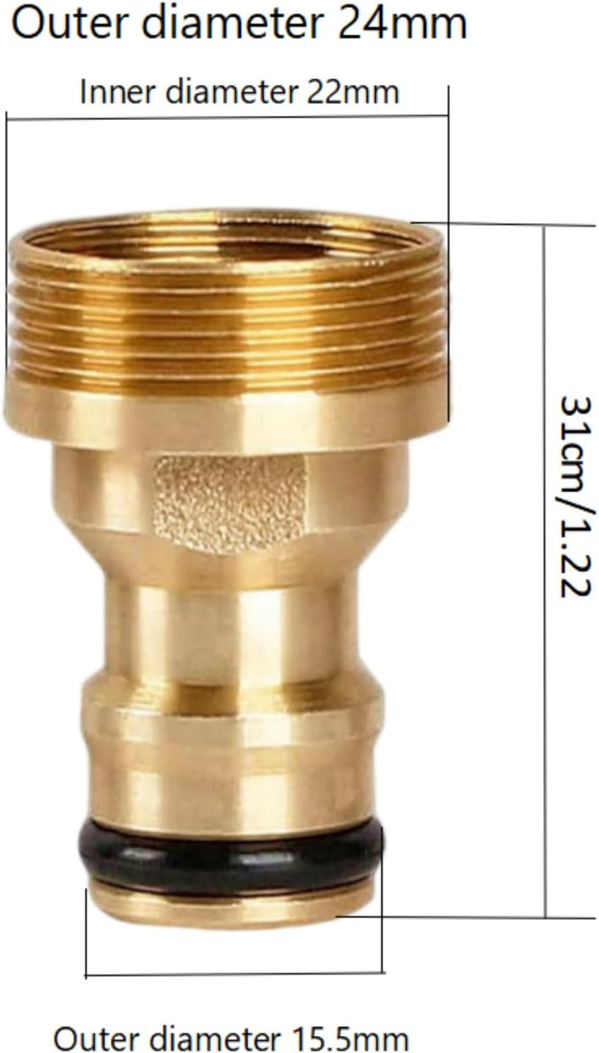 Luojinluoda 2 Pcs Indoor Garden Hose Pipe Adapter for Kitchen Mixer Tap with 2 Sealing Washers - 22Mm Female 24Mm Male Threaded Hose Connector, Brass Fittings for Kitchen Tap Mixer & Bathroom Sink