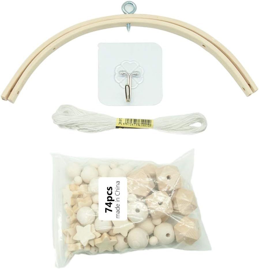 Barbuly DIY Wind Chimes Accessories Kit for Making Baby Crib Mobile Wind Chime,Crib Bed Wood Mobile Hanger,Five-Pointed Star